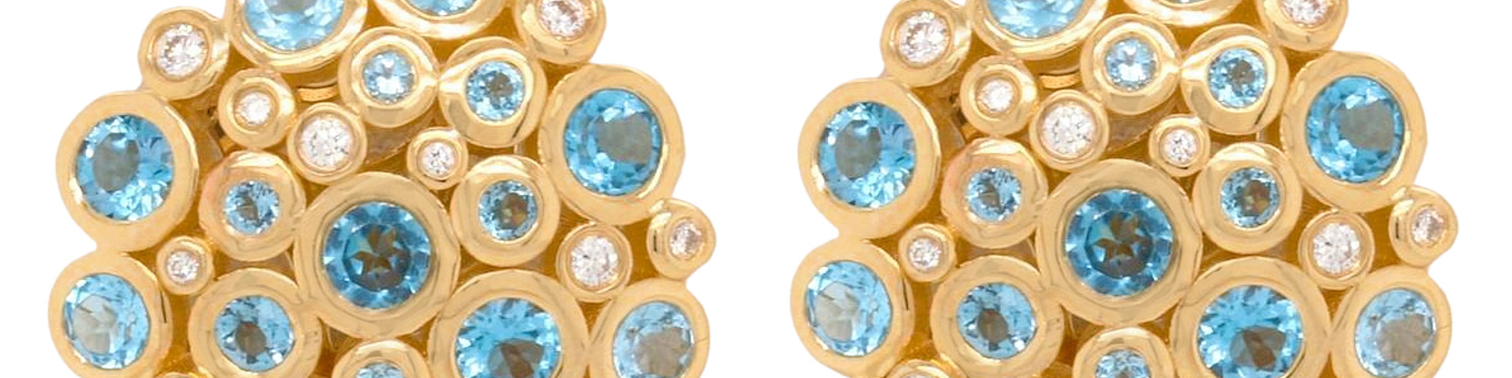 blue topaz and diamond button earrings