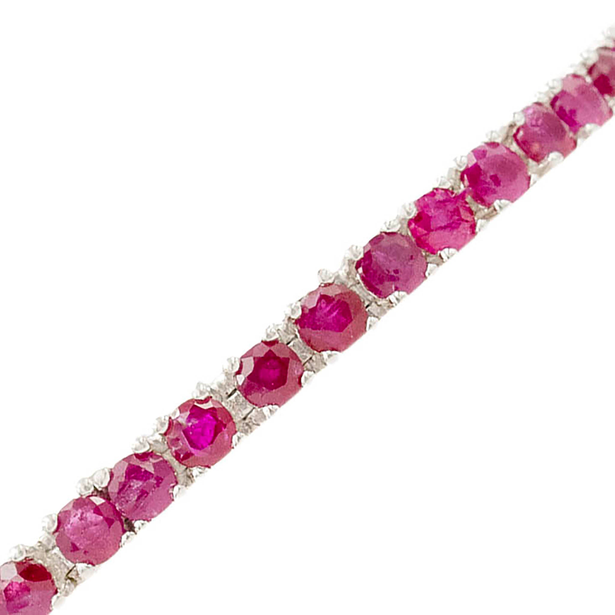Round Ruby Line Bracelet In Silver
