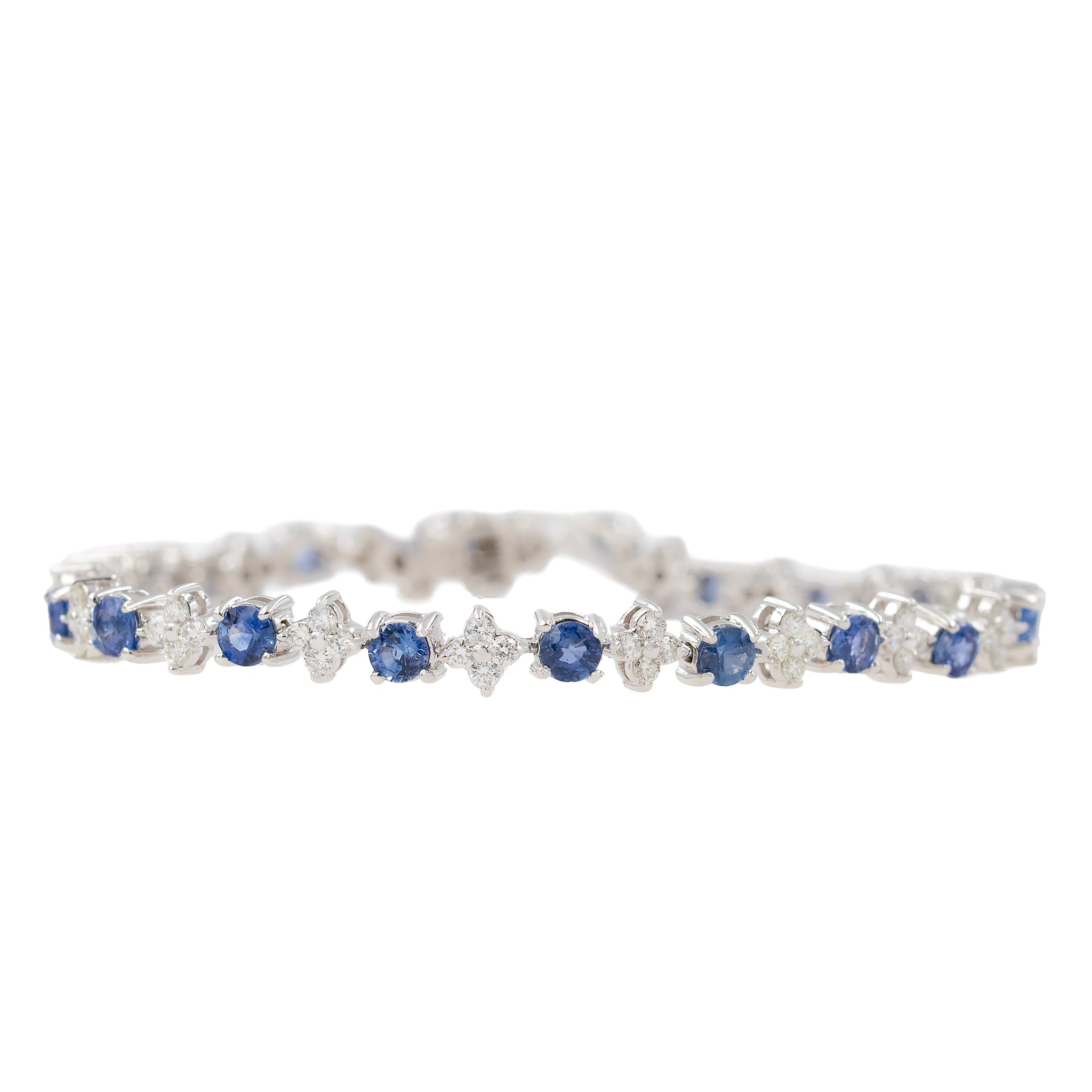 Round Sapphire And Diamond Clover Line Bracelet