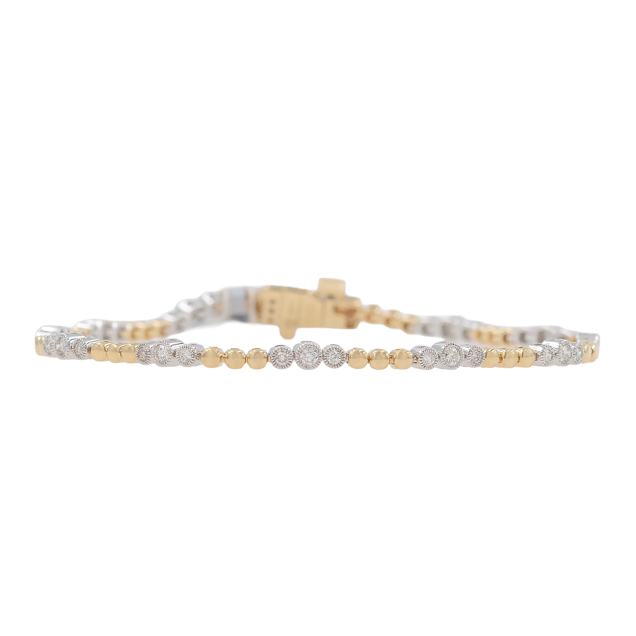 Milgrain Bezel Diamond And Bead Line Bracelet