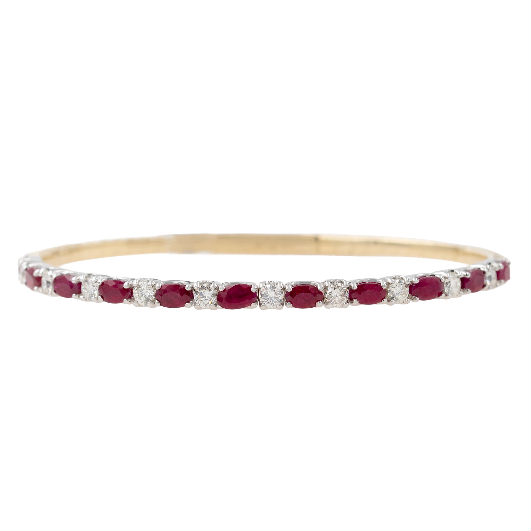 Alternating Oval Rubies And Round Diamonds Flexi Bangle Bracelet