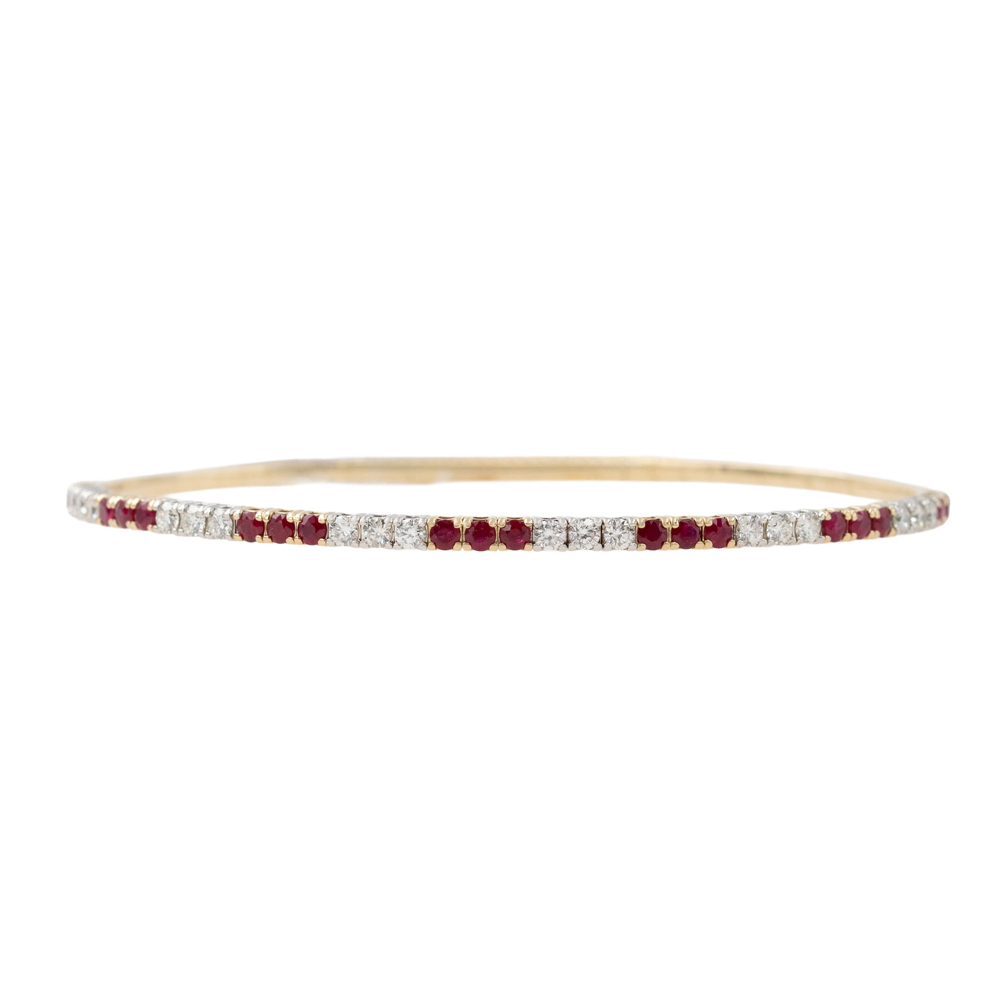 Alternating Groups Of Ruby And Diamonds Flexi Bangle Bracelet