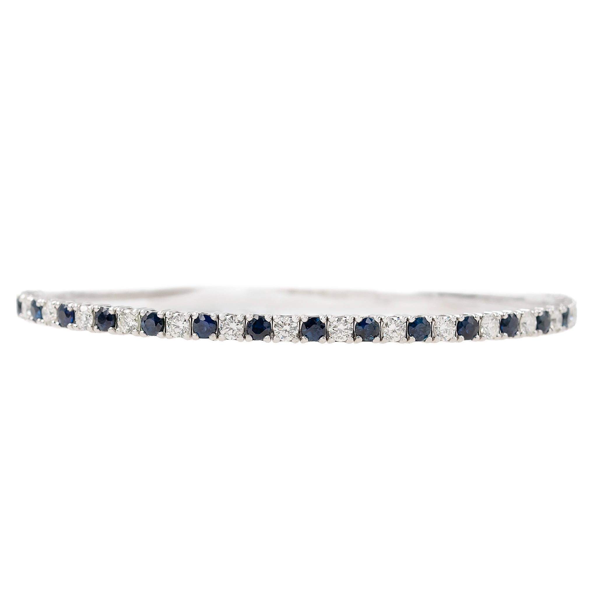 Alternating Sapphire And Diamonds In White Gold Flexi Bangle Bracelet