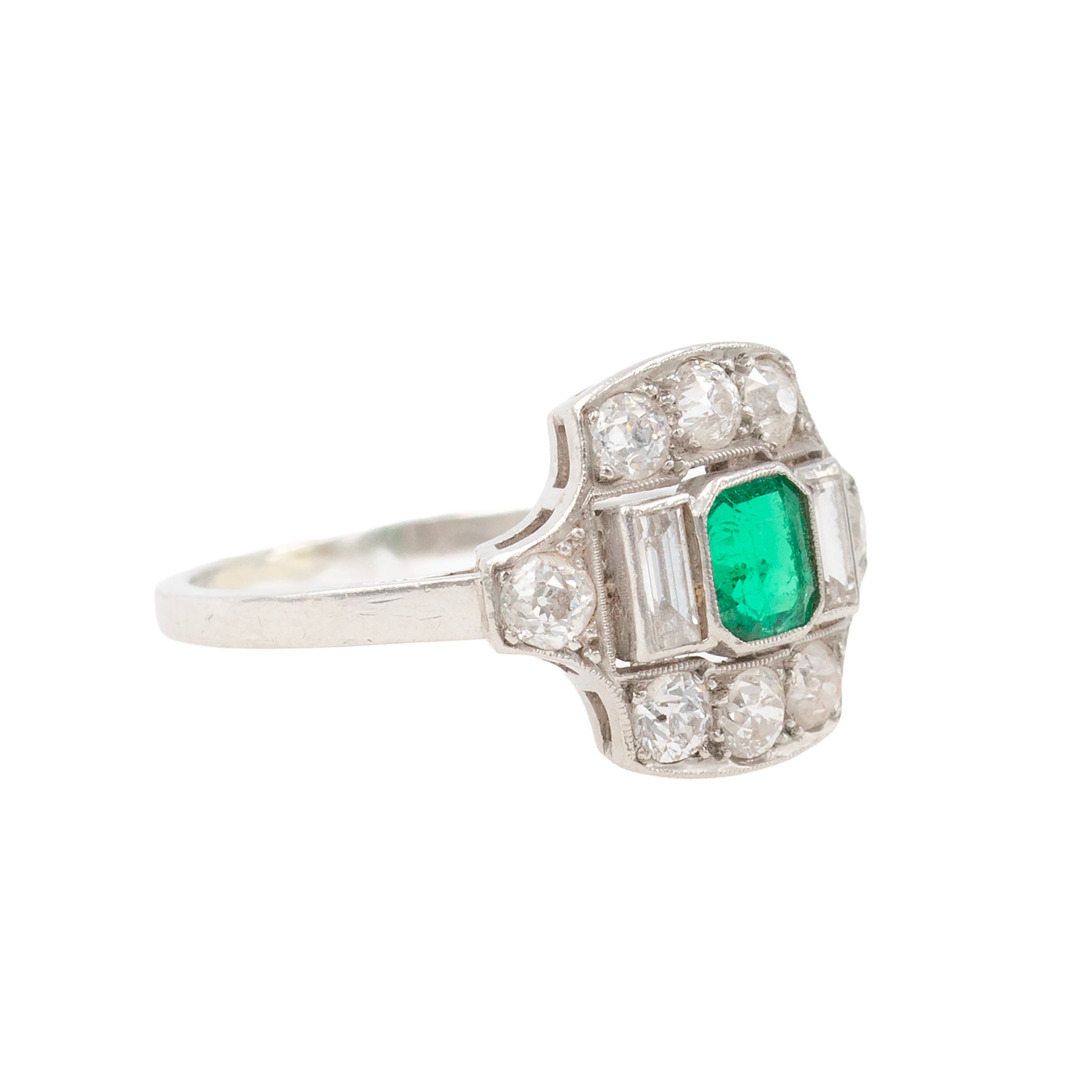 Emerald And Diamond Shield Ring