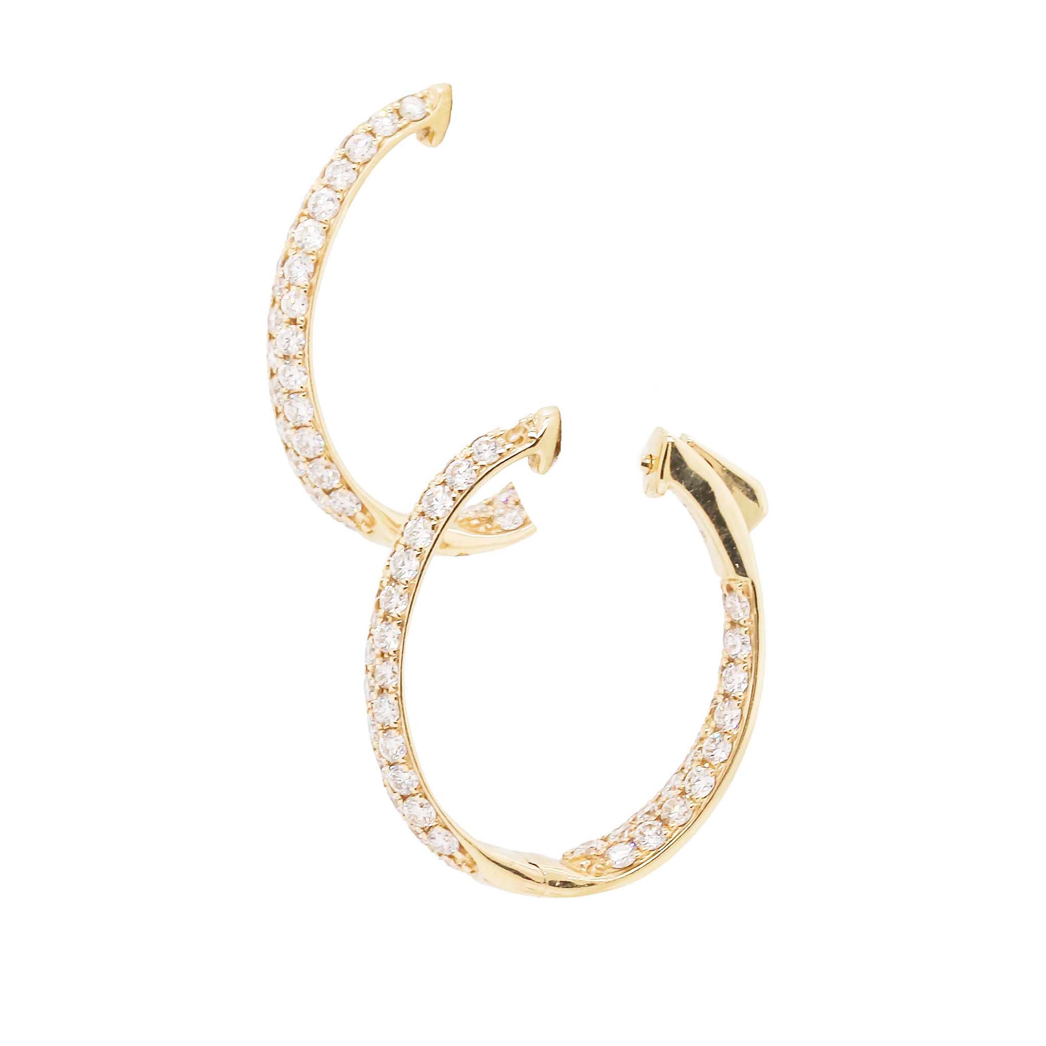 Pave Diamond Graduated Oval Hoops In Yellow Gold