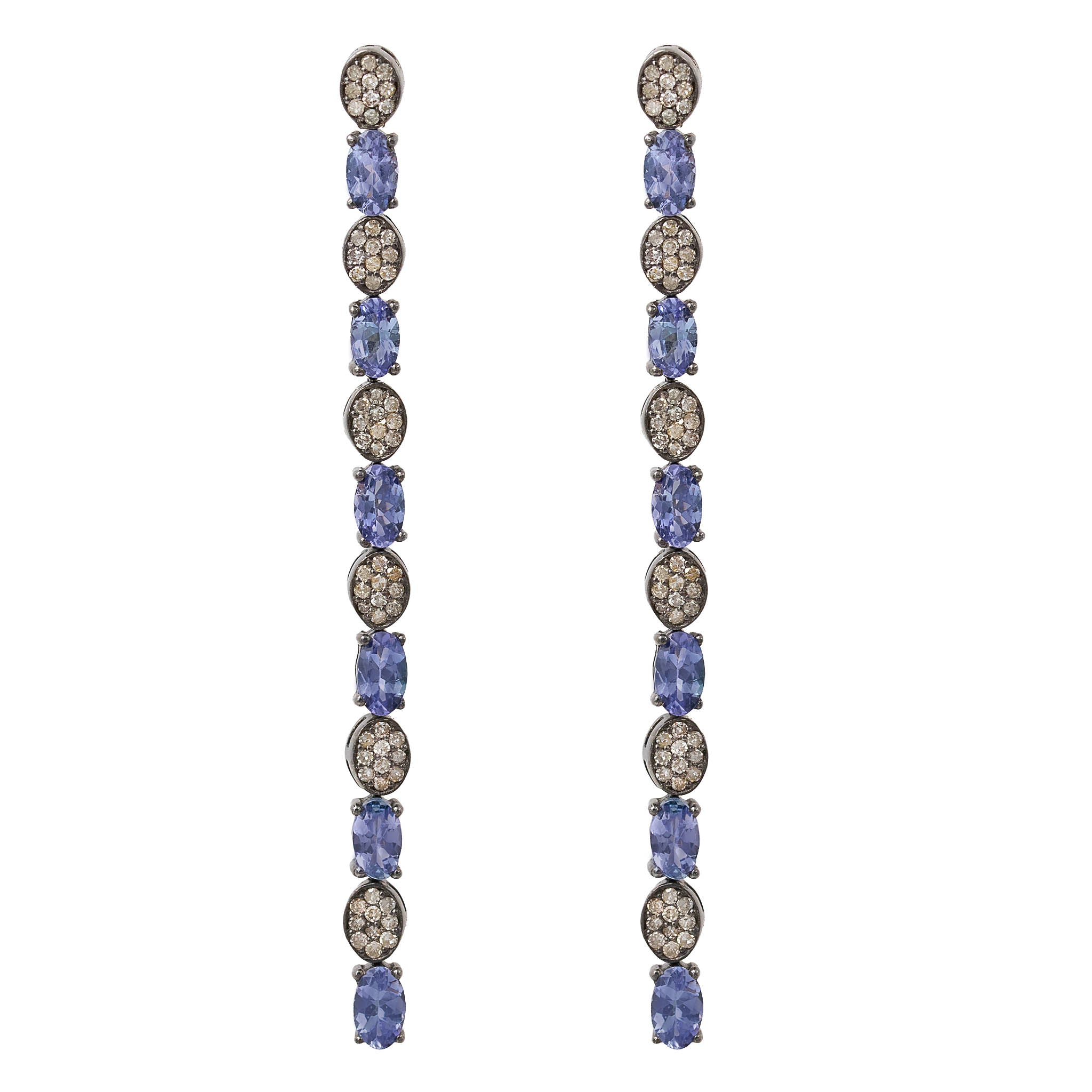 Sapphire And Rose Cut Diamond Cluster Drop Line Earrings In Silver