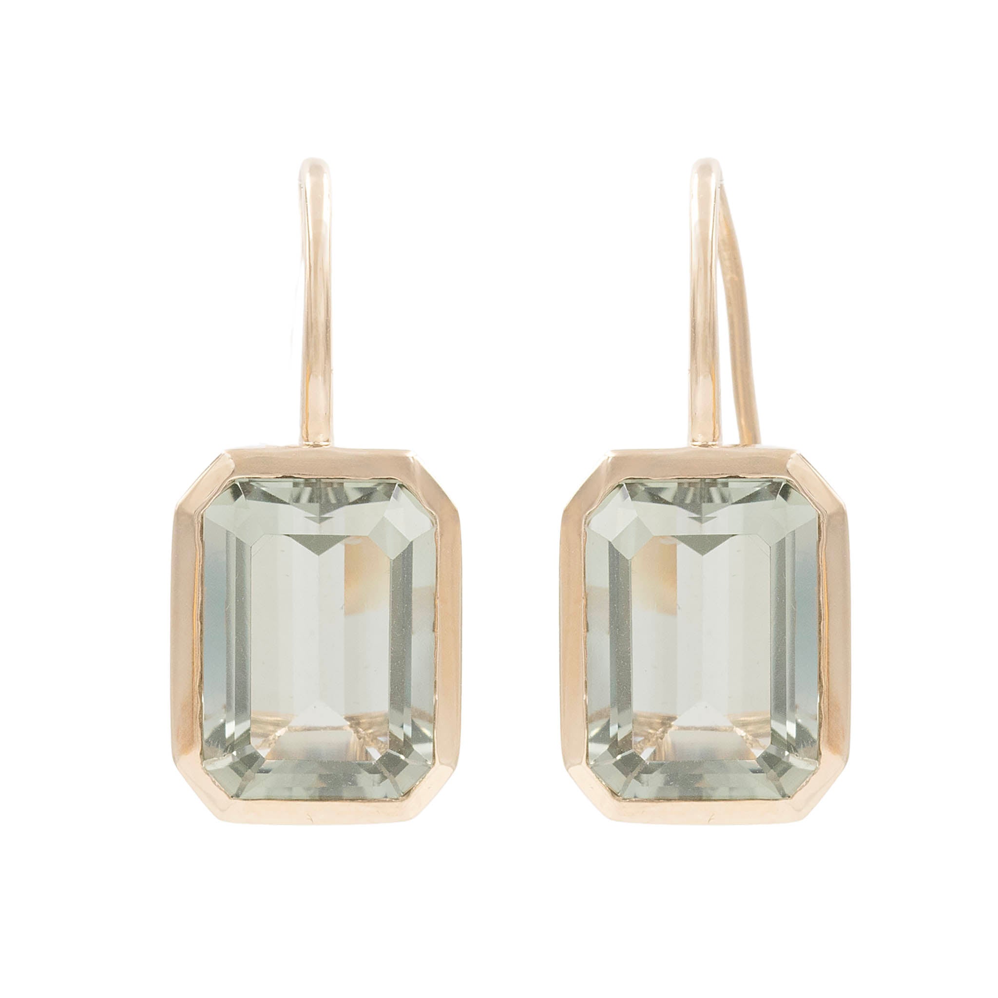 Emerald Cut Bezel Set Prasiolite Drop Earrings