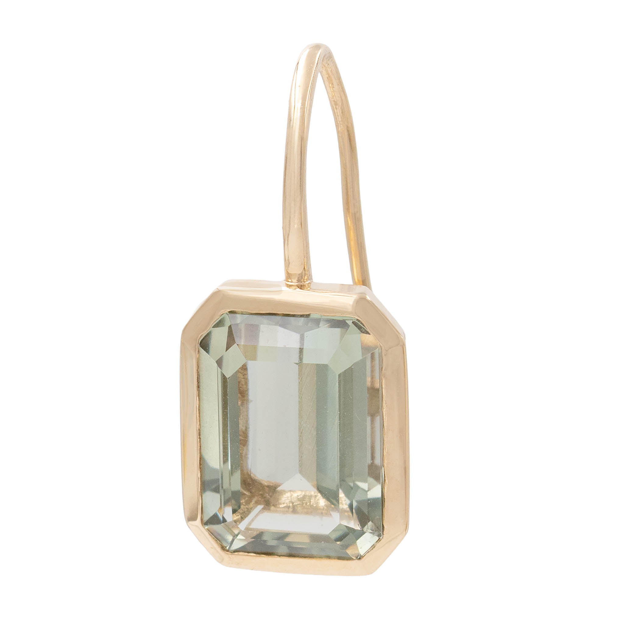 Emerald Cut Bezel Set Prasiolite Drop Earrings