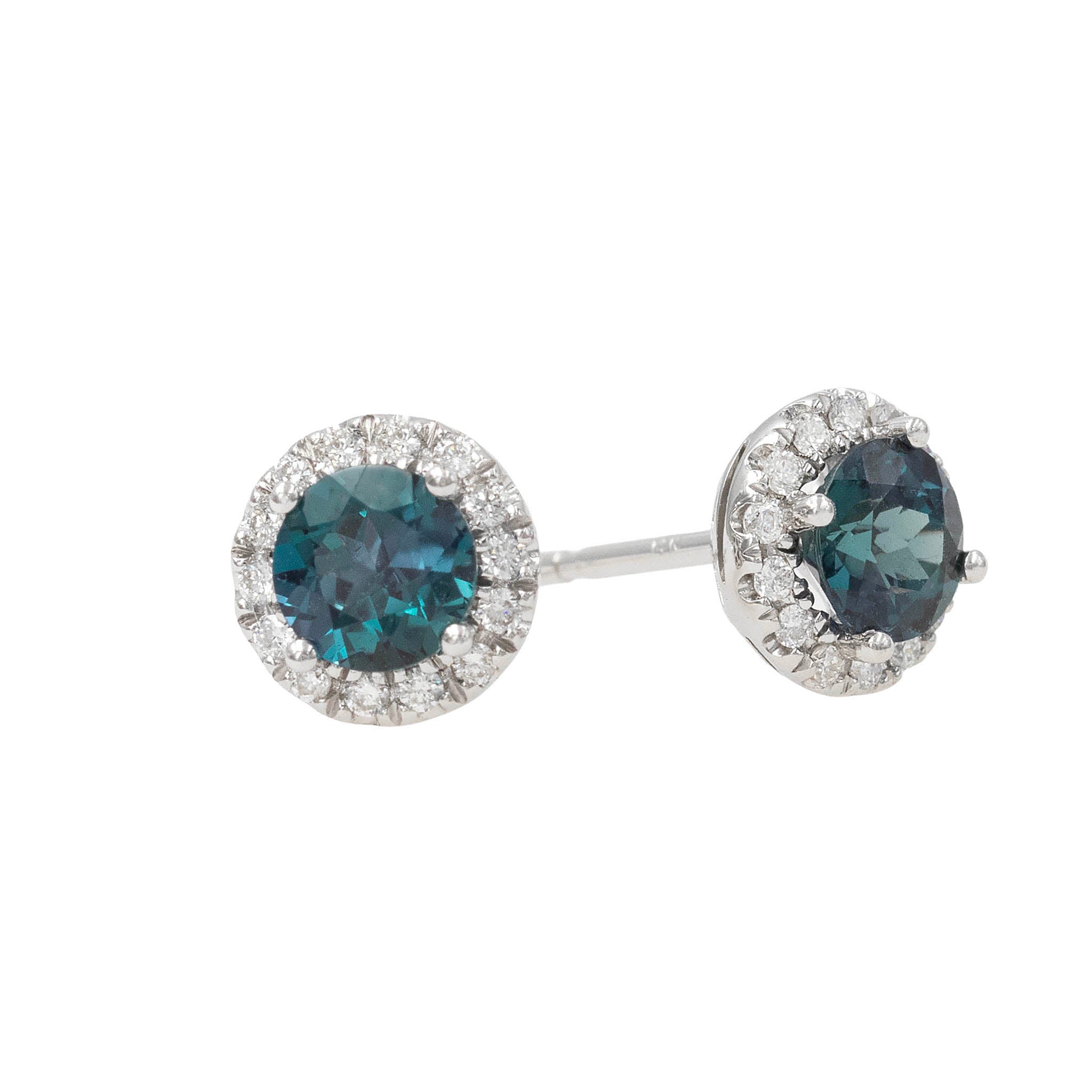 Created Alexandrite With Diamond Halo Stud Earrings