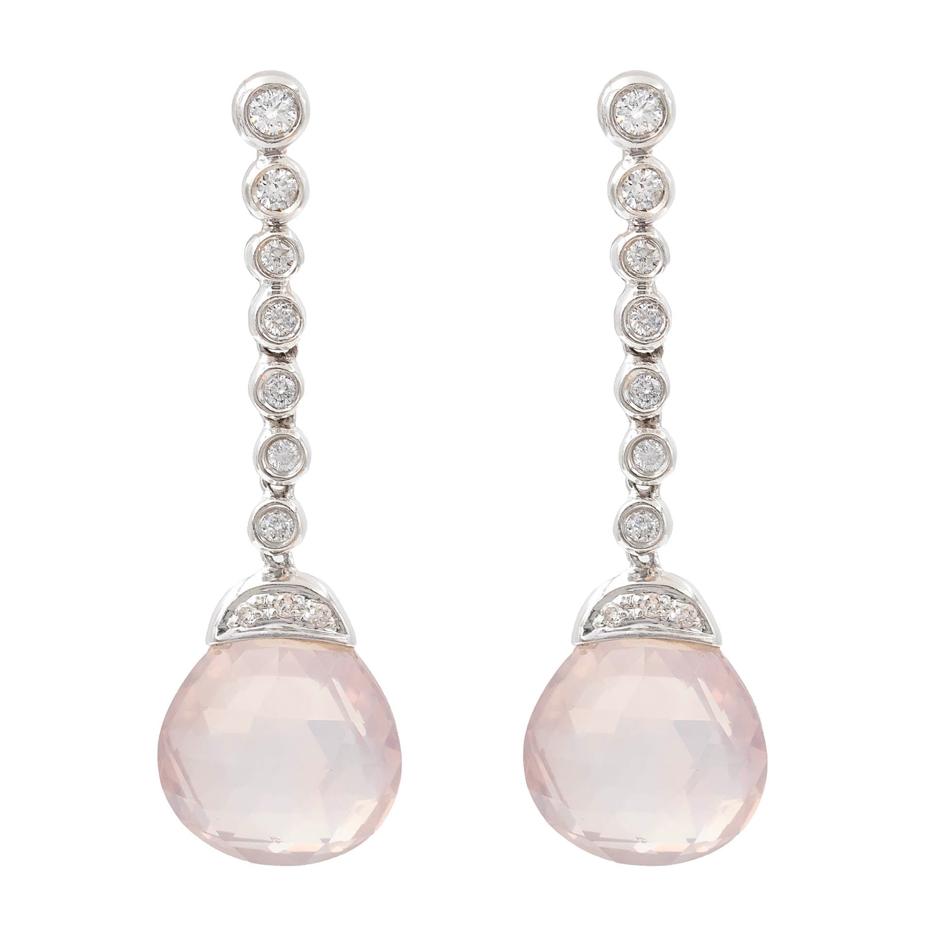 Rose Quartz And Diamond Drop Earrings