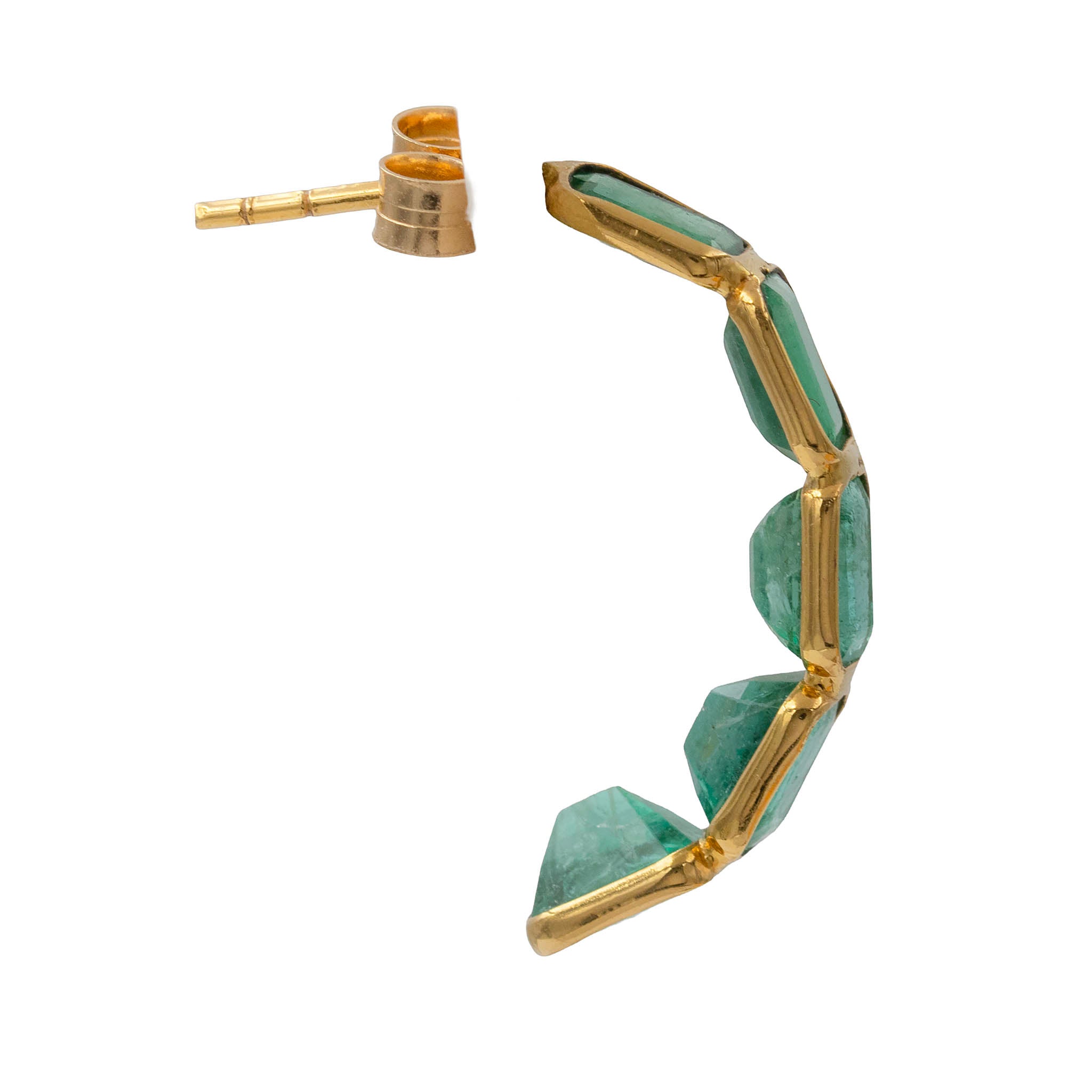 Bezel Set Emerald Cut Emerald Half Hoop Earrings