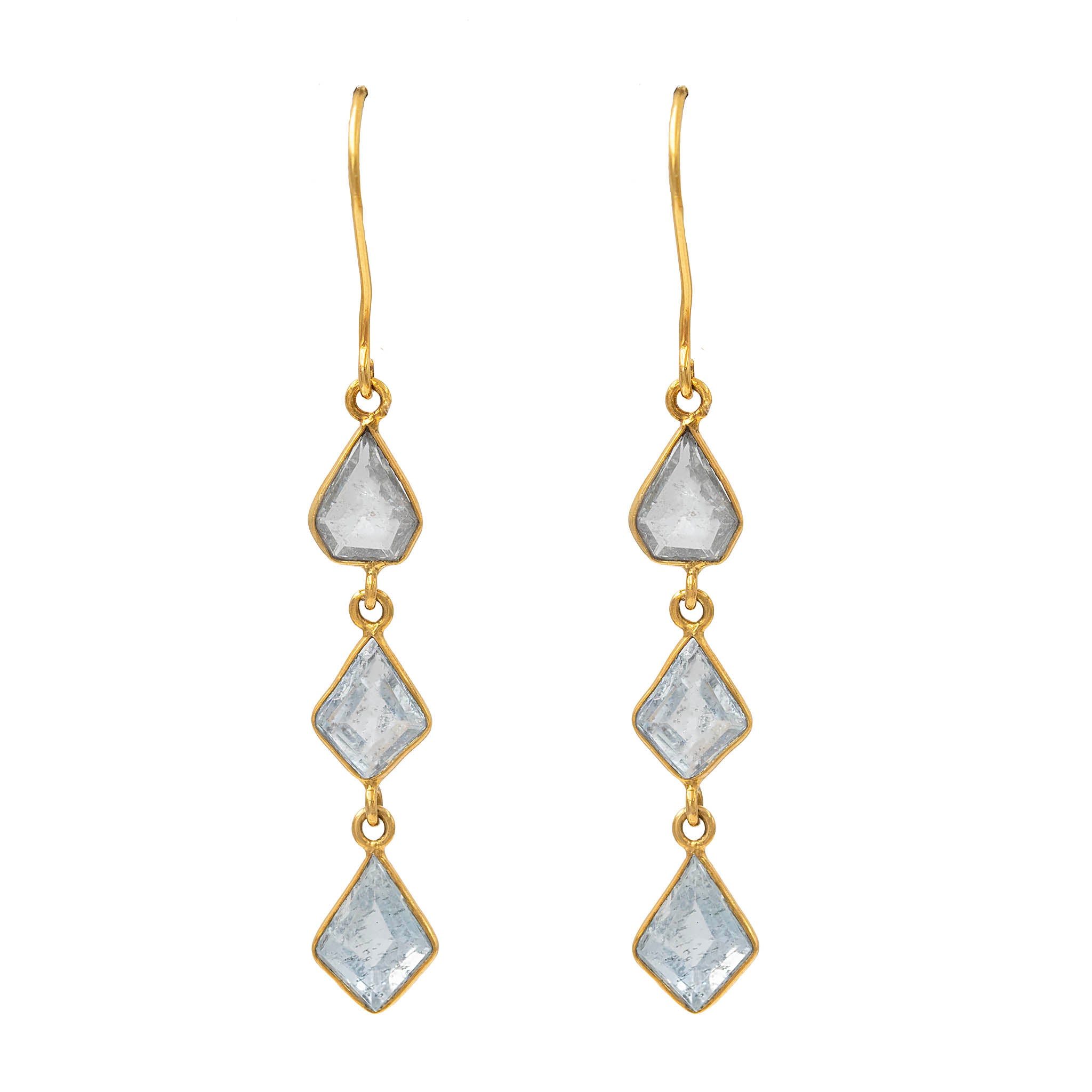 Bezel Set Diamond Shaped Aquamarine Drop Earrings