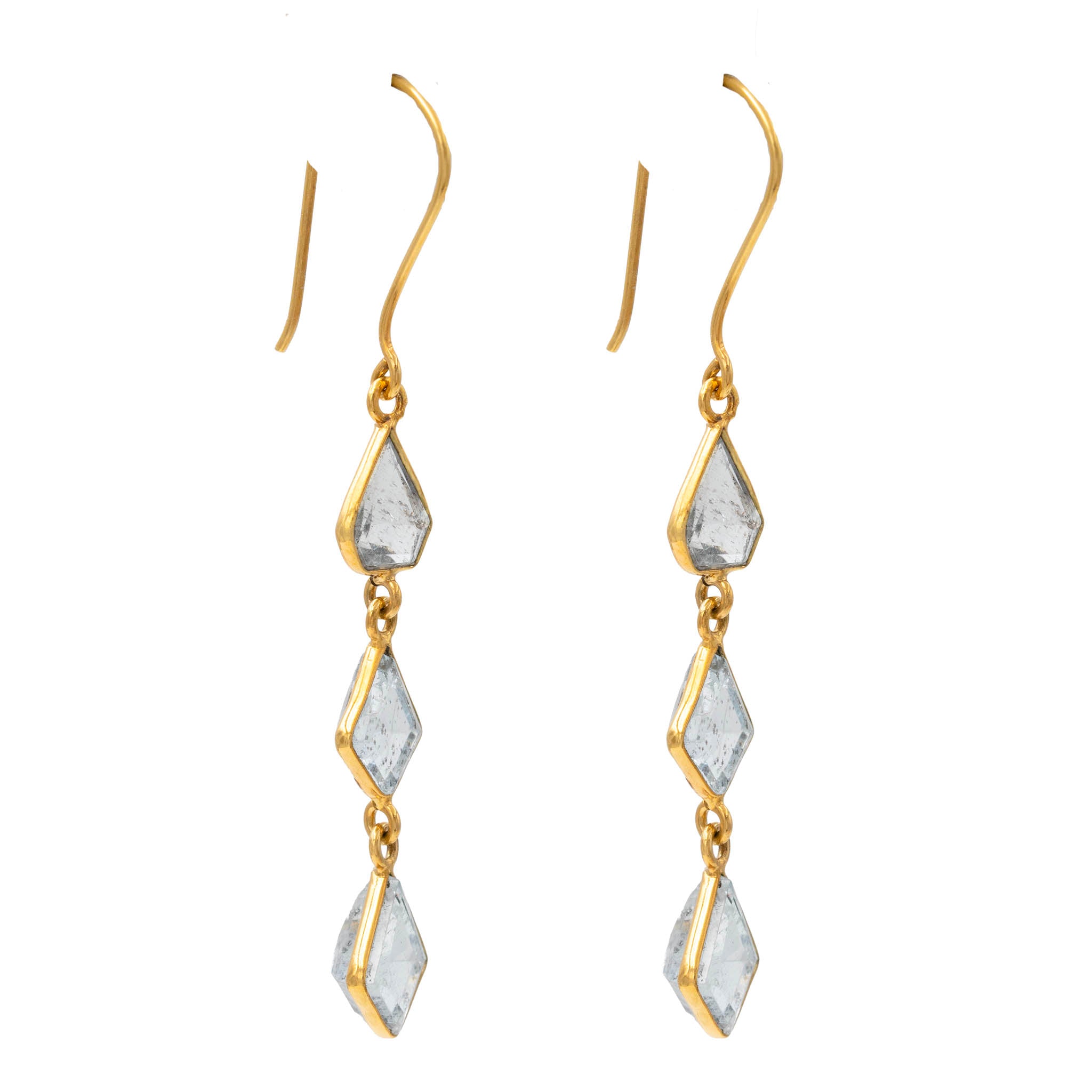 Bezel Set Diamond Shaped Aquamarine Drop Earrings
