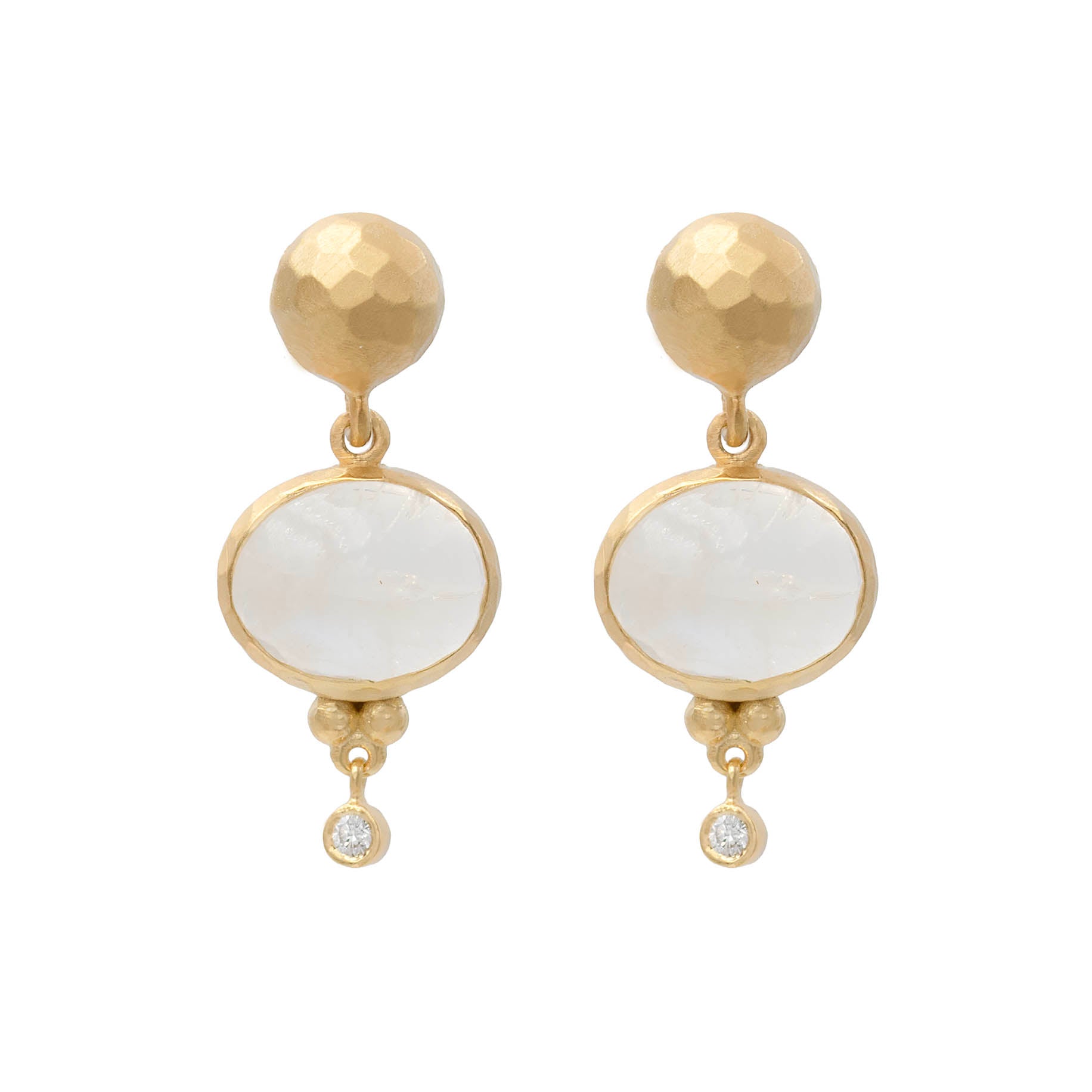 Bezel Set Cabochon Moonstone Earrings