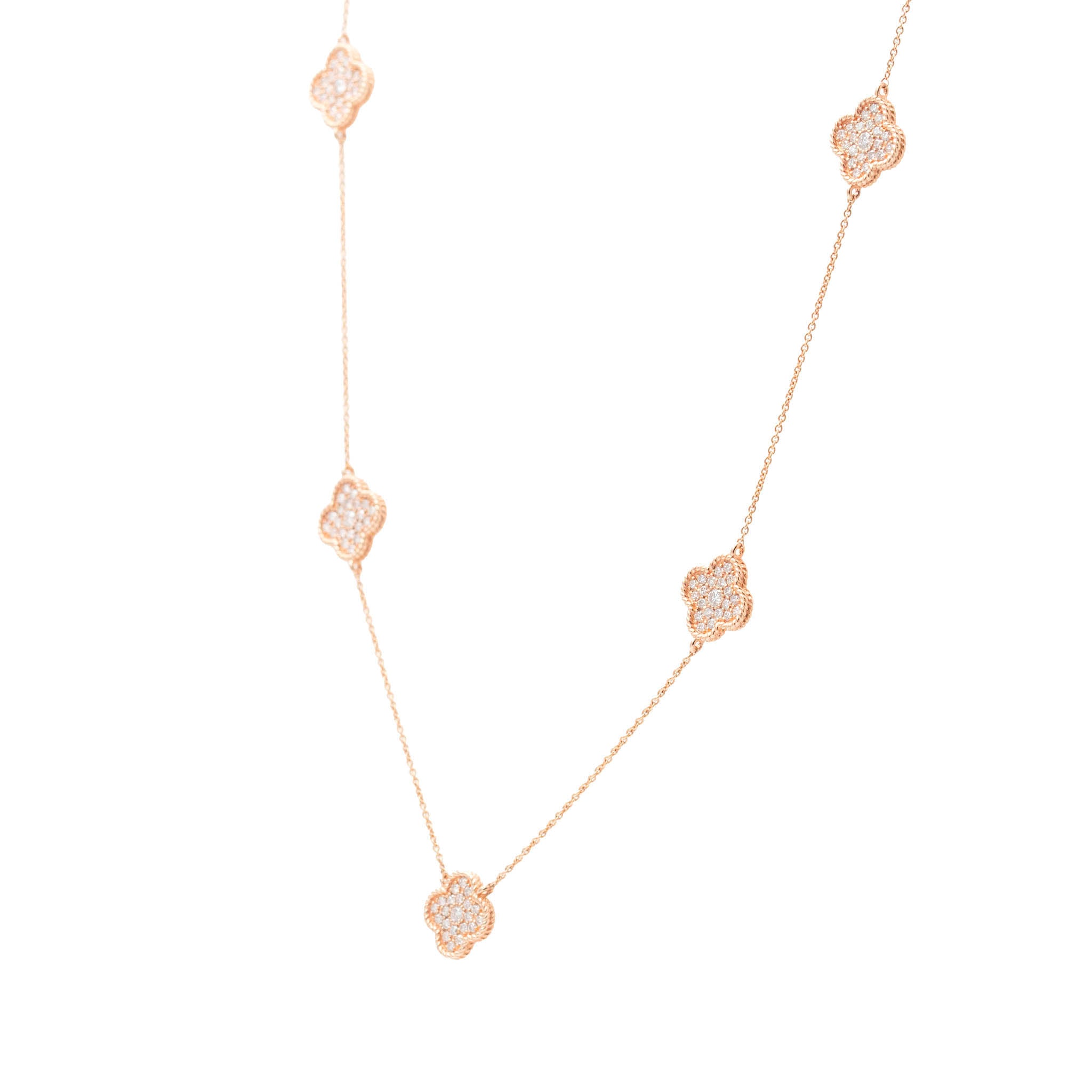 Diamond Clover Station Necklace In Rose Gold