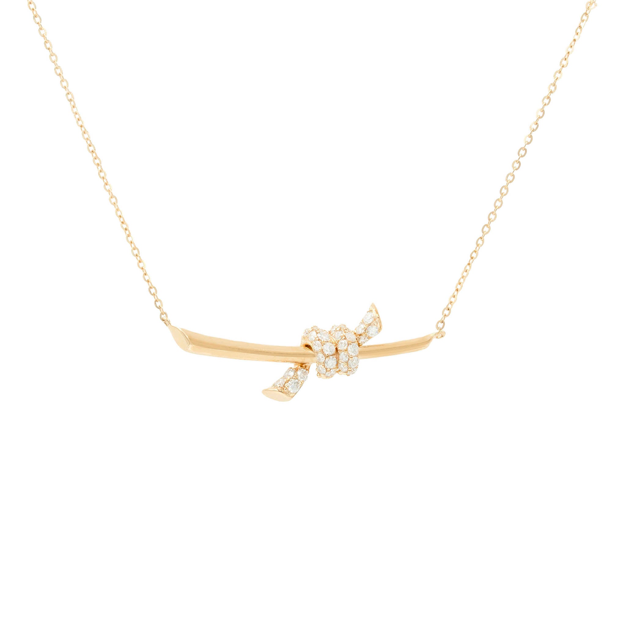 Diamond Knot And Bar Pendant Necklace