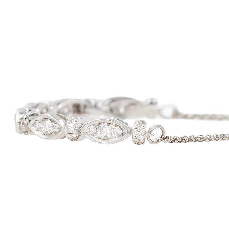 Marquise And Round Station Diamond Bolo Bracelet In White Gold