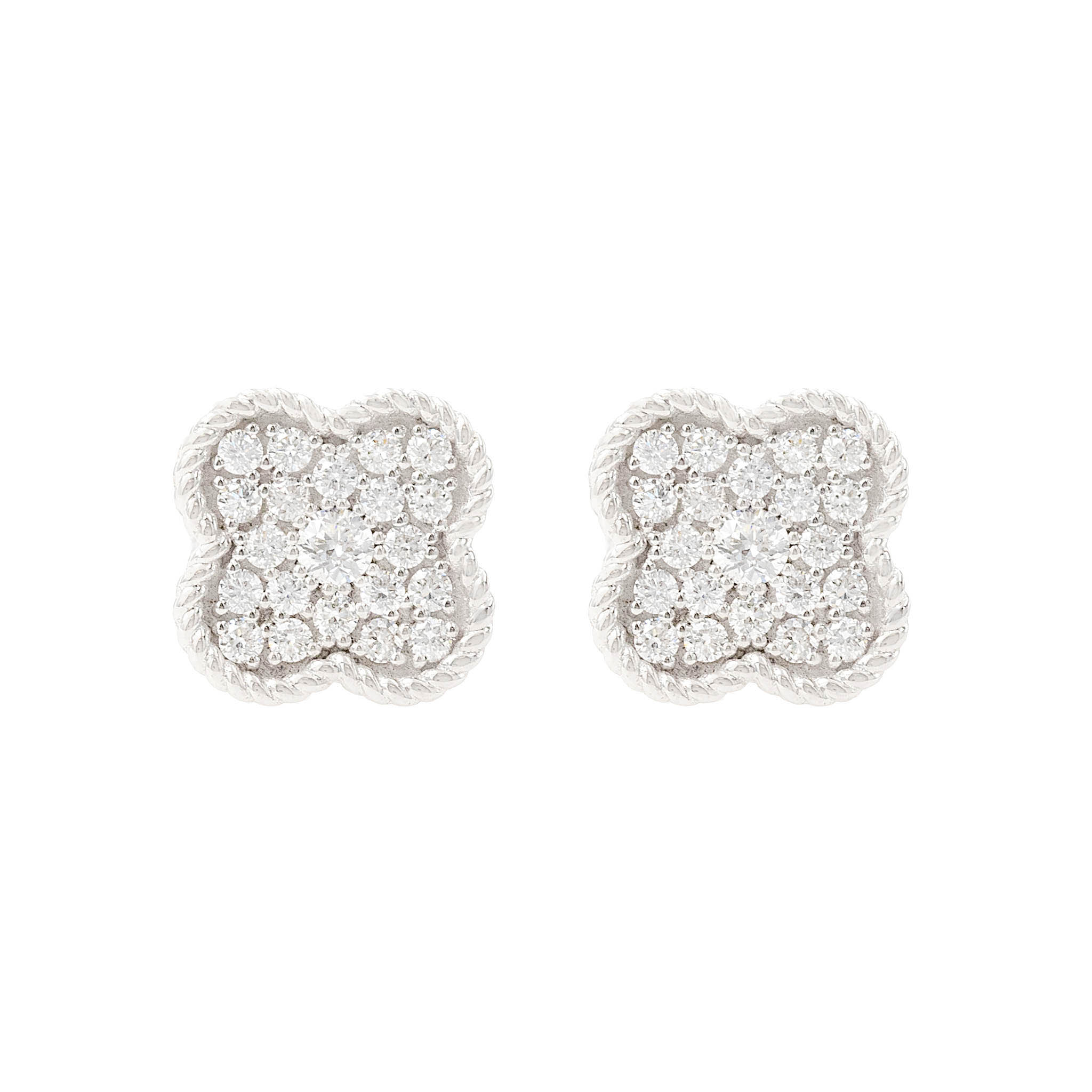 Diamond Clover Stud Earrings In White Gold
