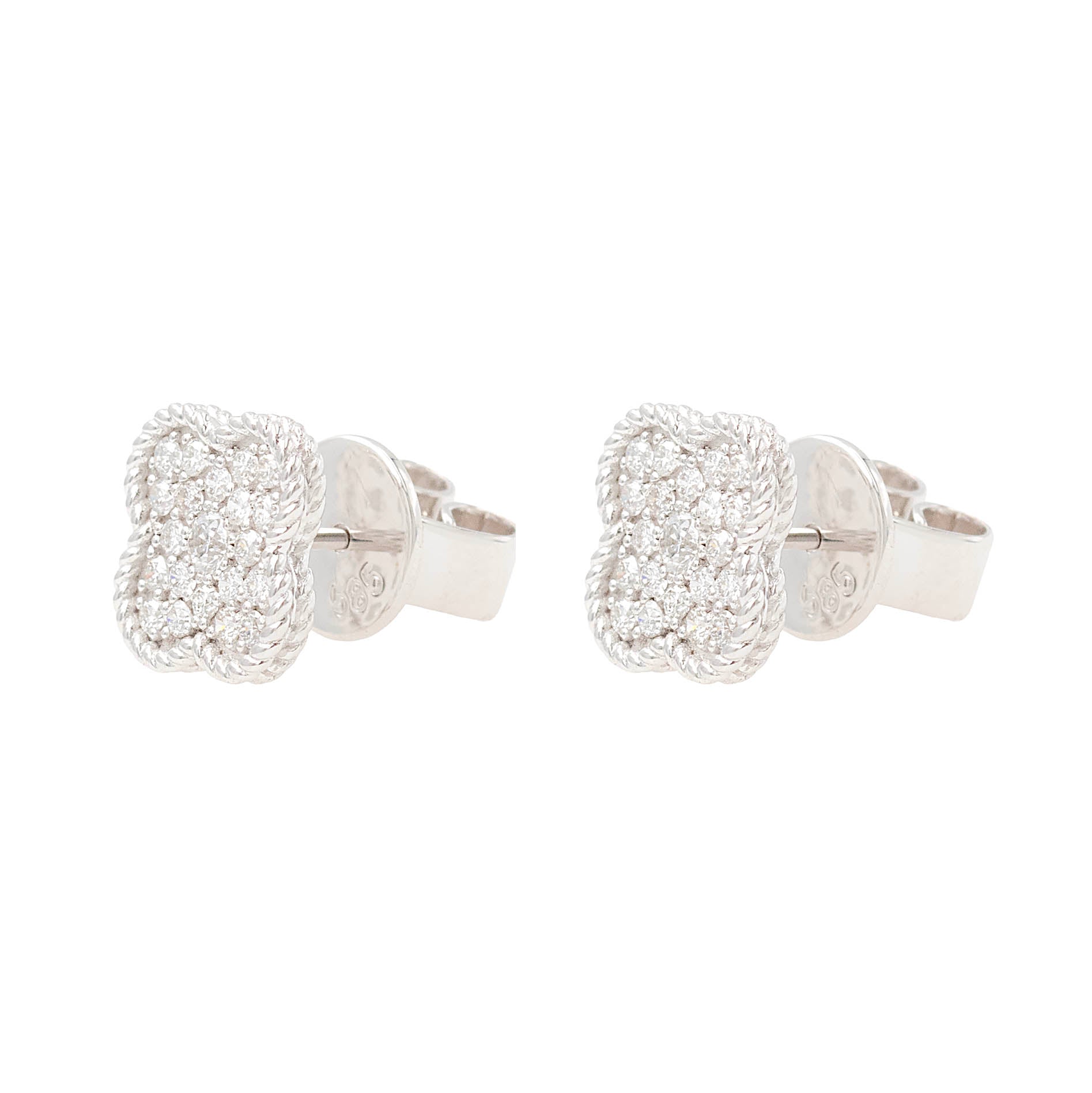 Diamond Clover Stud Earrings In White Gold