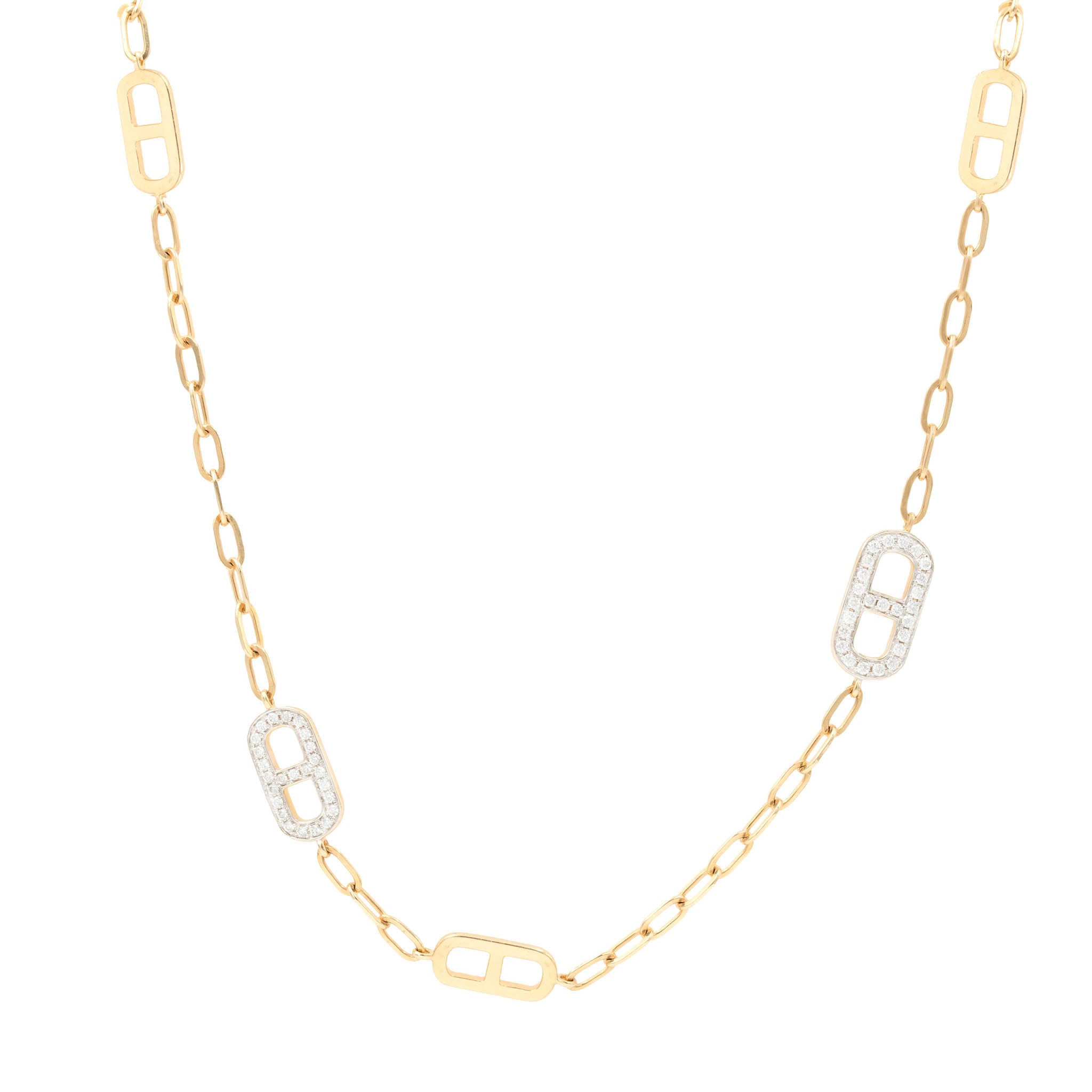 Diamond And Polished Gold Mariner Link Station Necklace