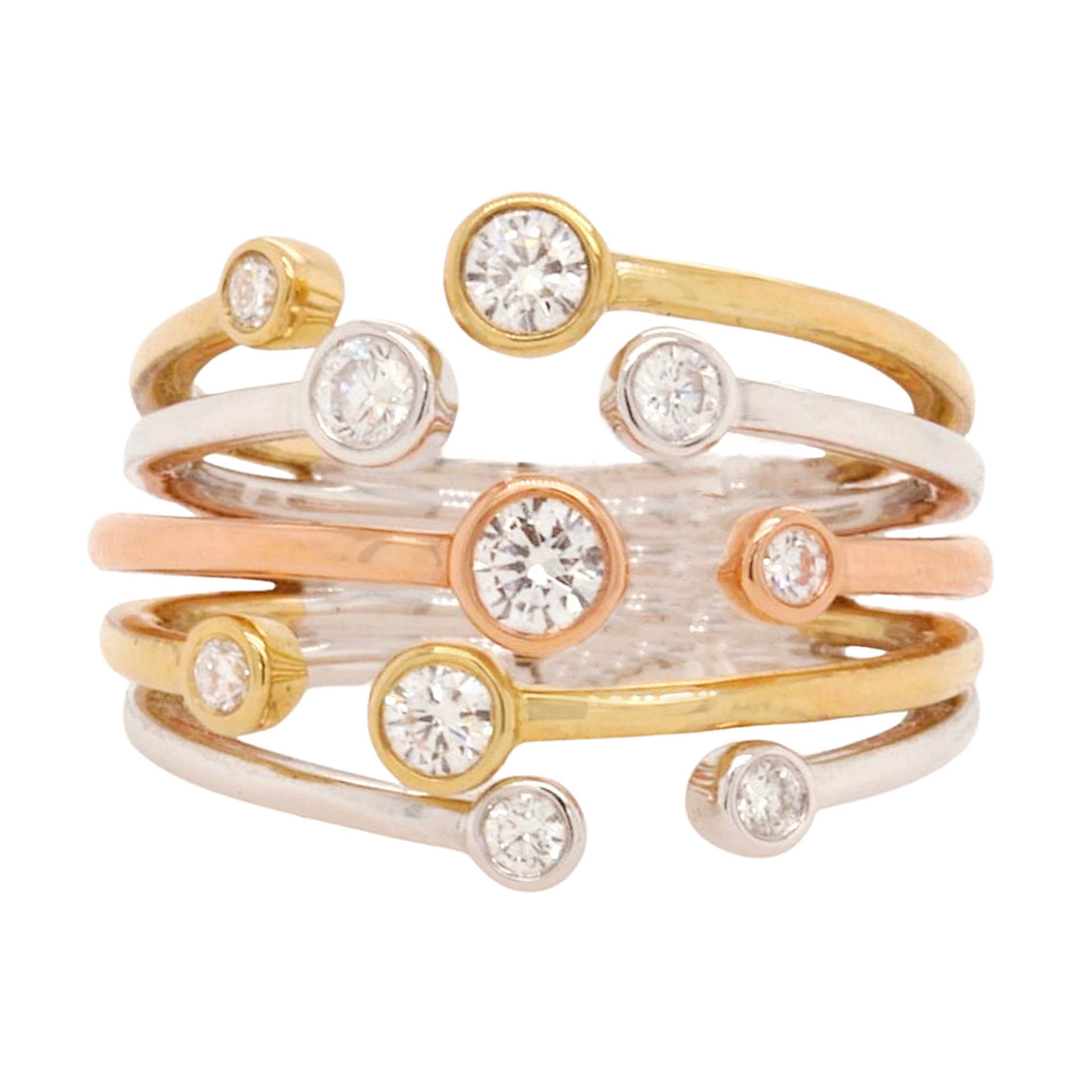 Tricolor Open Front Band With Bezel Set Diamonds