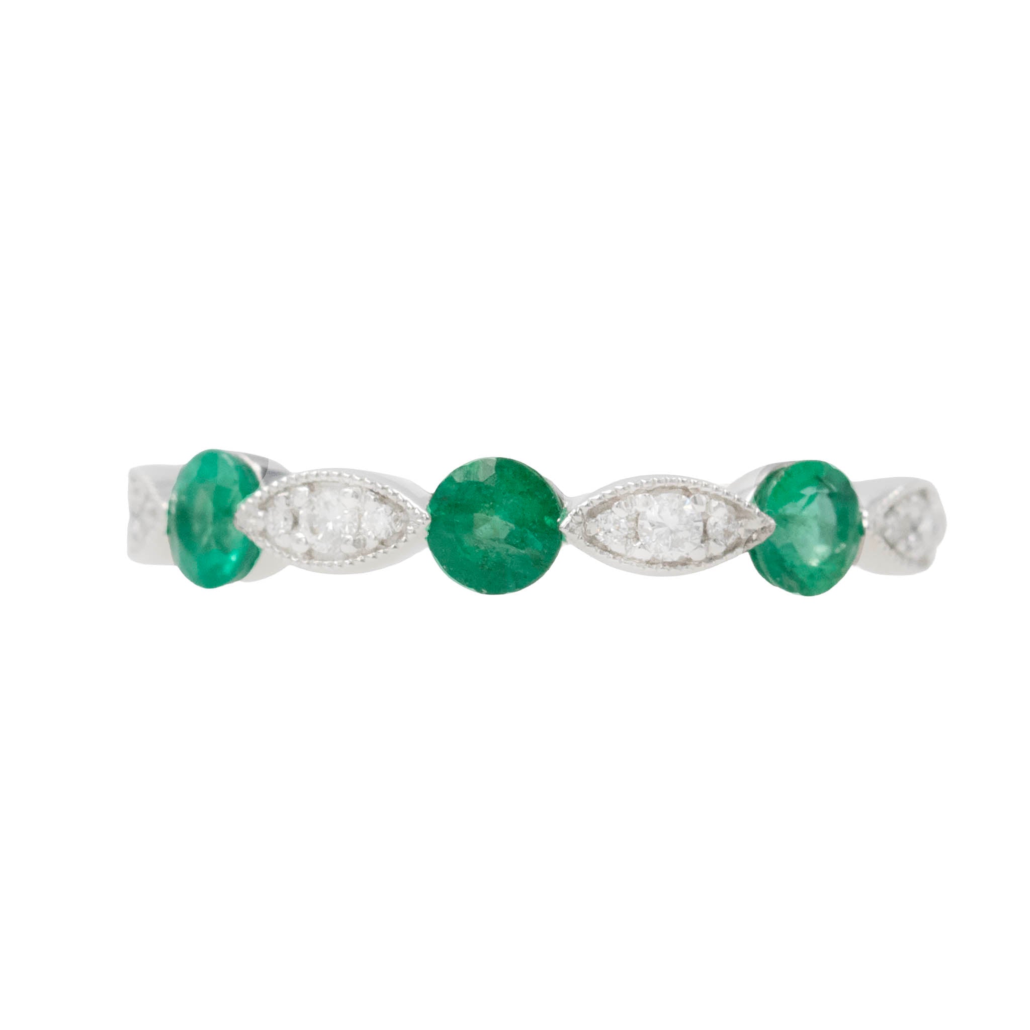 Round Emerald And Diamond Band