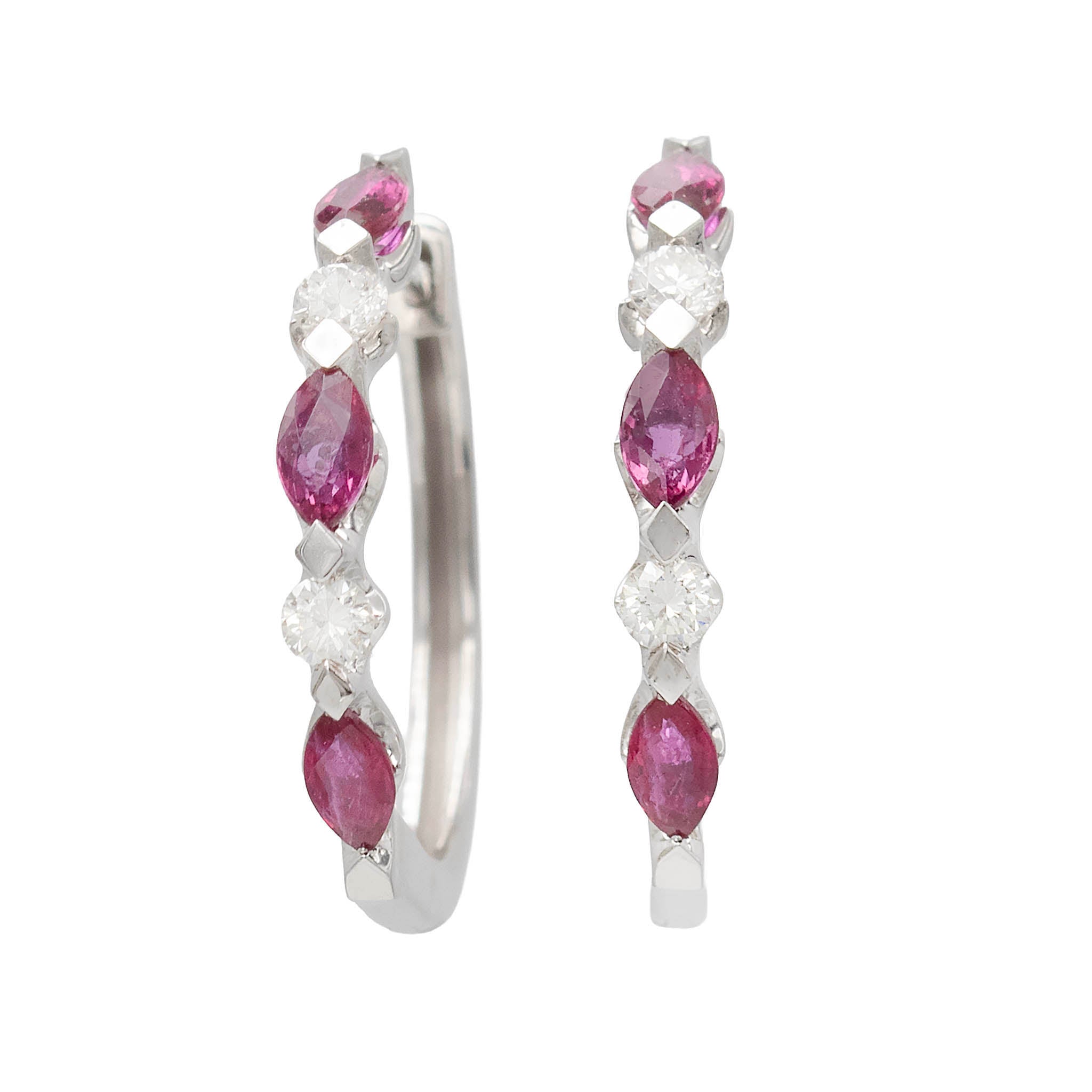 Marquise Ruby And Round Diamond Hoop Earring