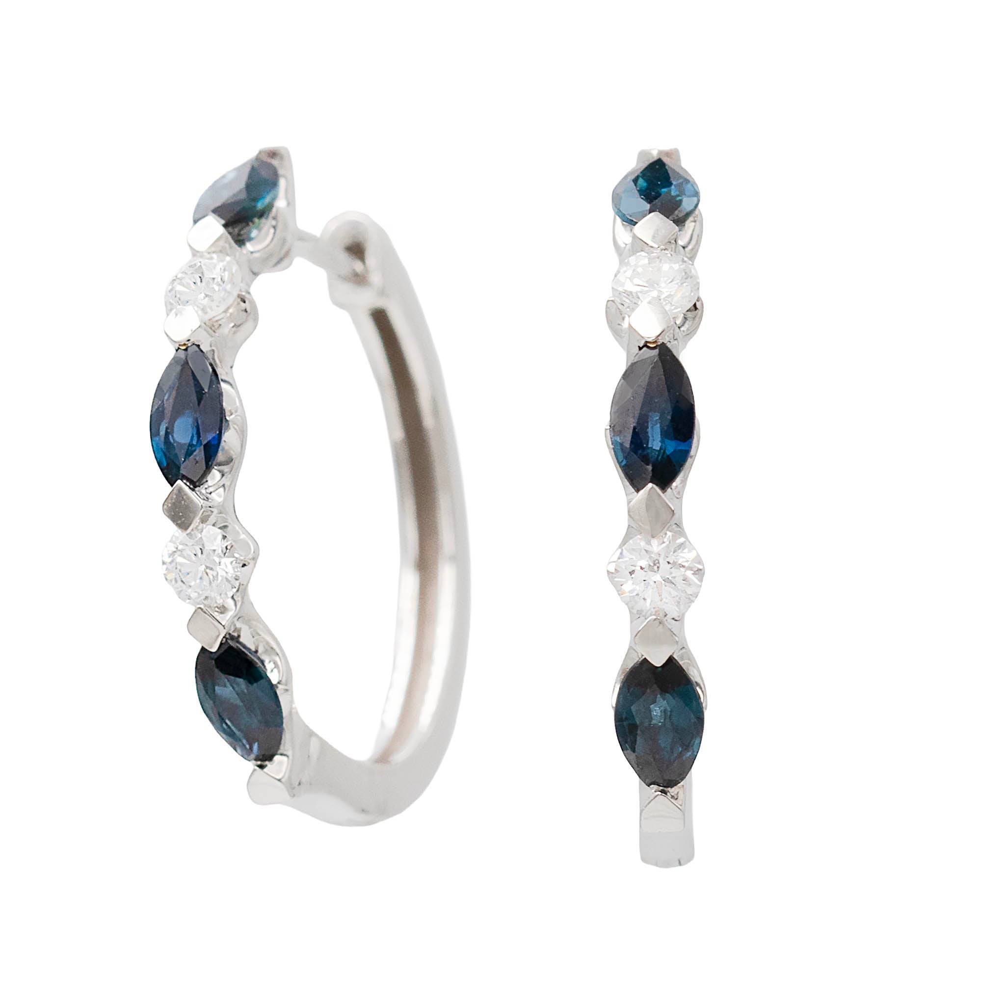 Marquise Sapphire And Round Diamond Hoop Earring