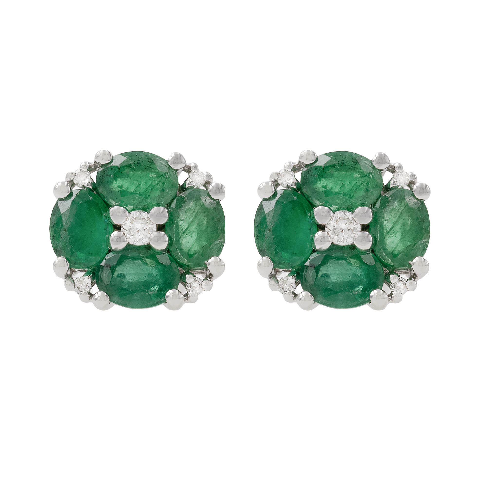 Oval Emerald And Diamond Cluster Stud Earring