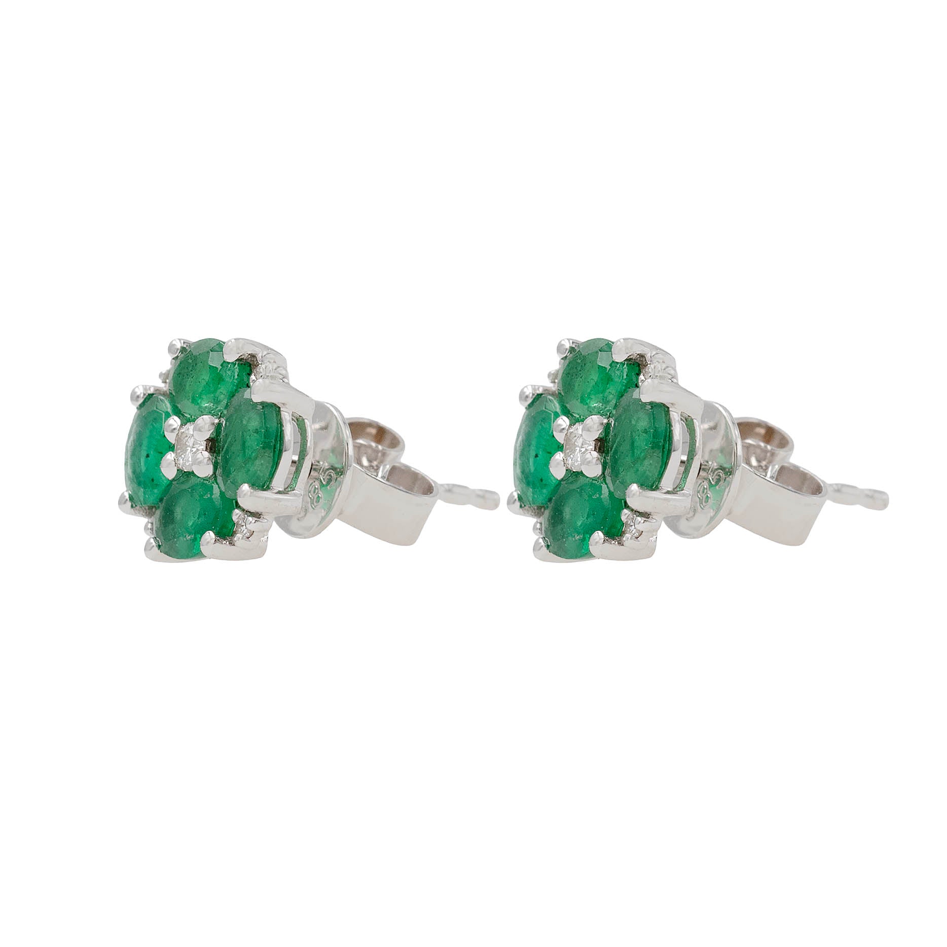 Oval Emerald And Diamond Cluster Stud Earring