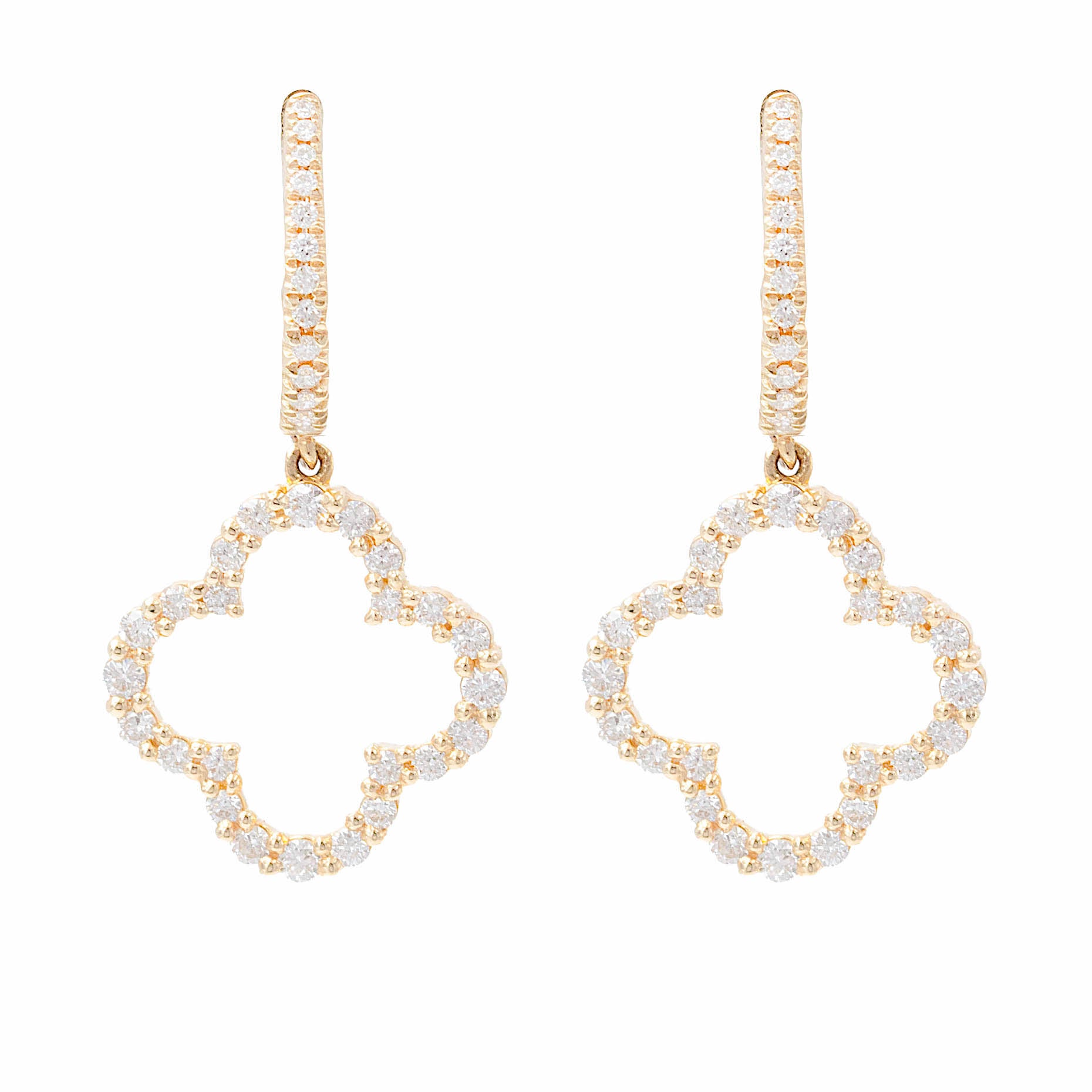 Open Diamond Clover Drop With Diamond Hoop Earring