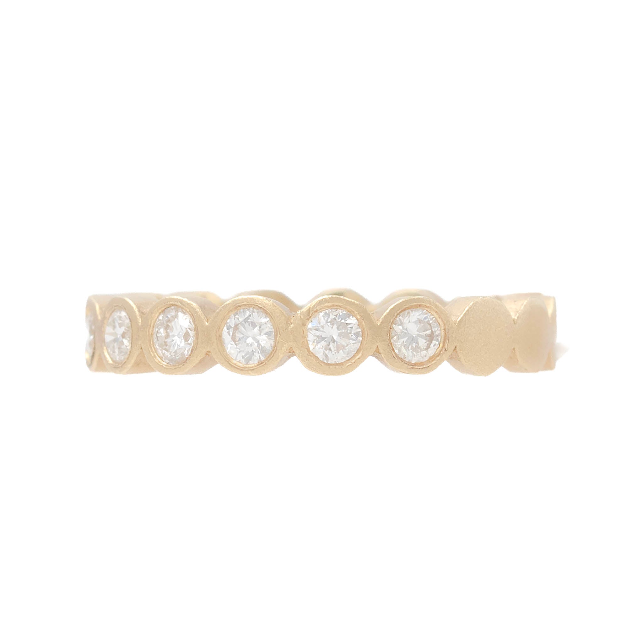 Matte Finish Bezel Set Round Diamond Band In Yellow Gold