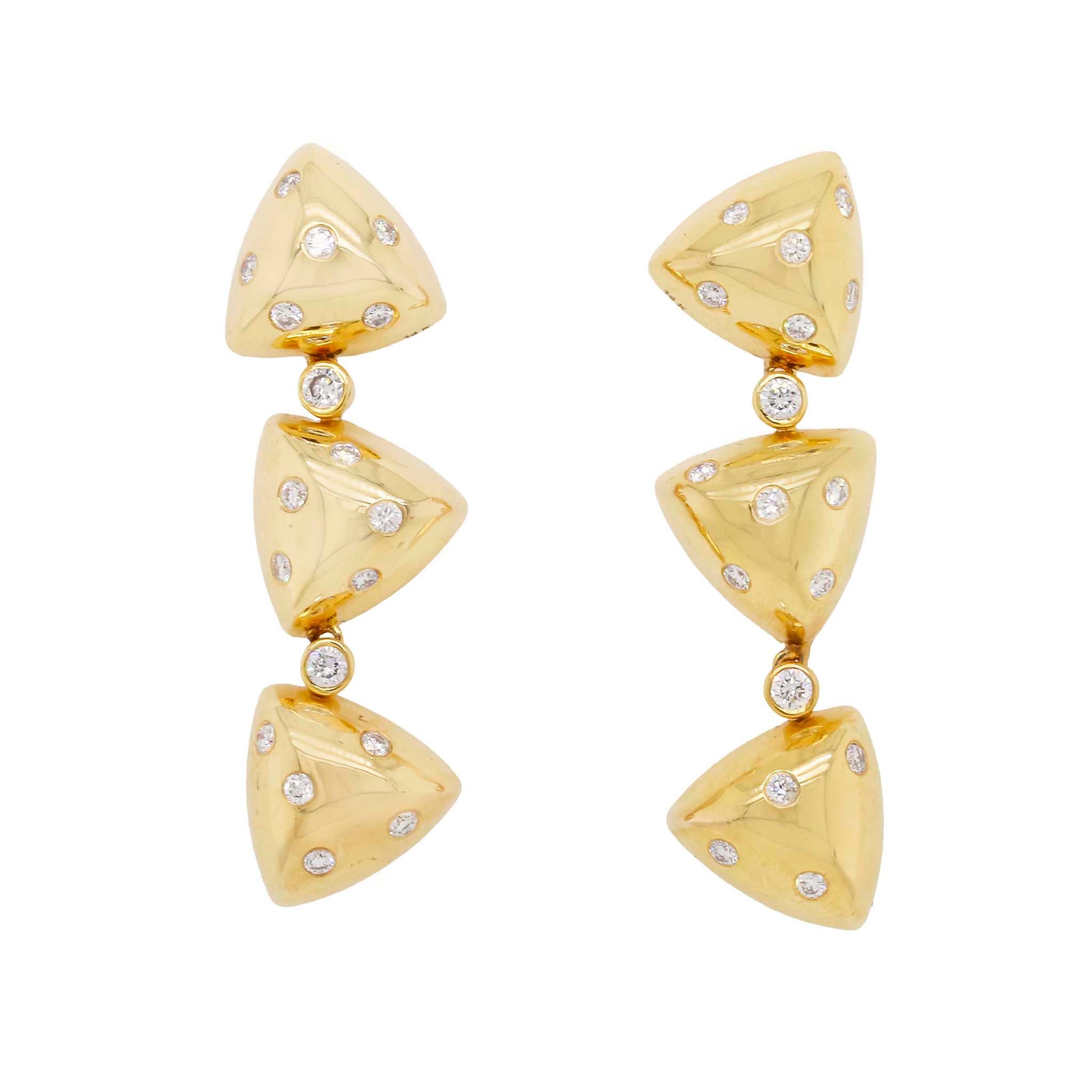 Trillion Shape Three Drop Earring With Flush Set Diamonds