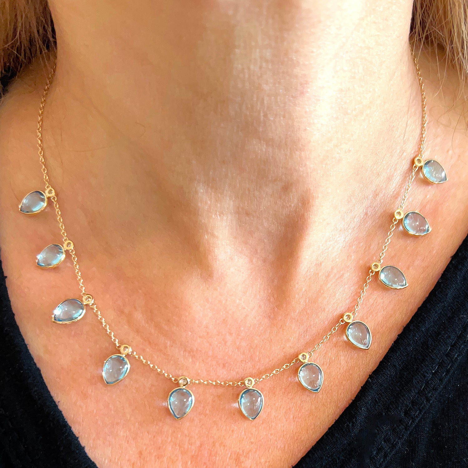 pear shaped blue topaz drop necklace