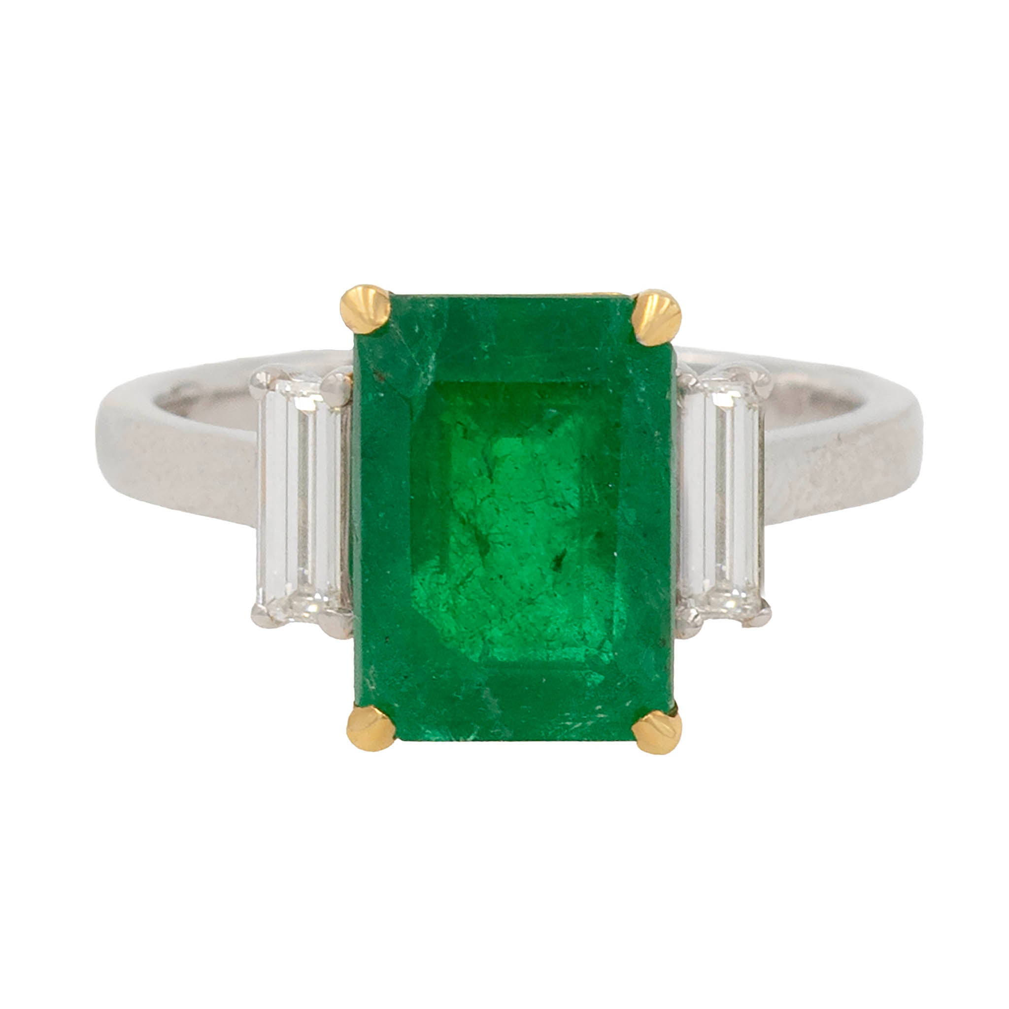 Emerald Cut Emerald Ring With Side Straight Baguette Diamonds