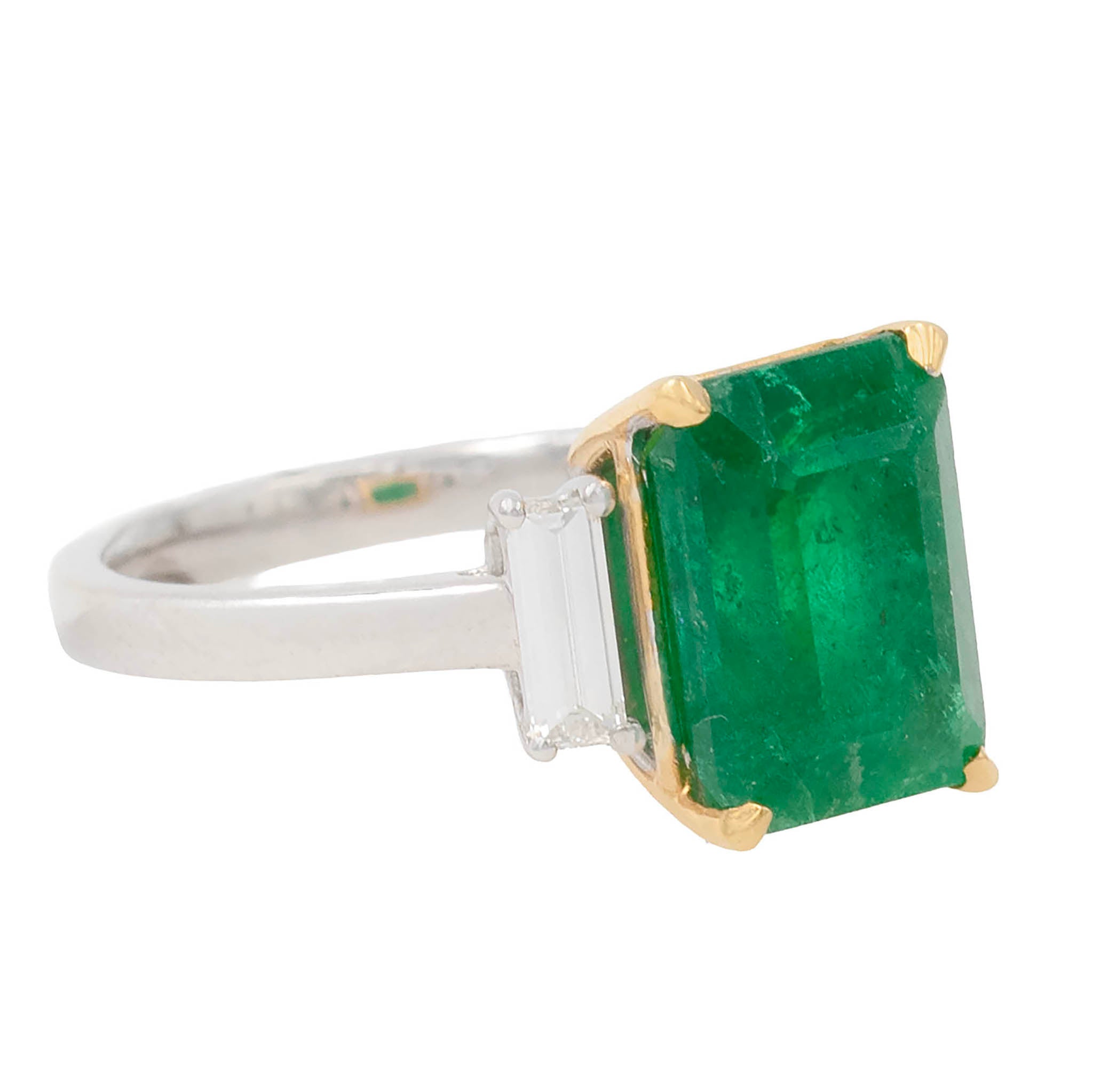 Emerald Cut Emerald Ring With Side Straight Baguette Diamonds