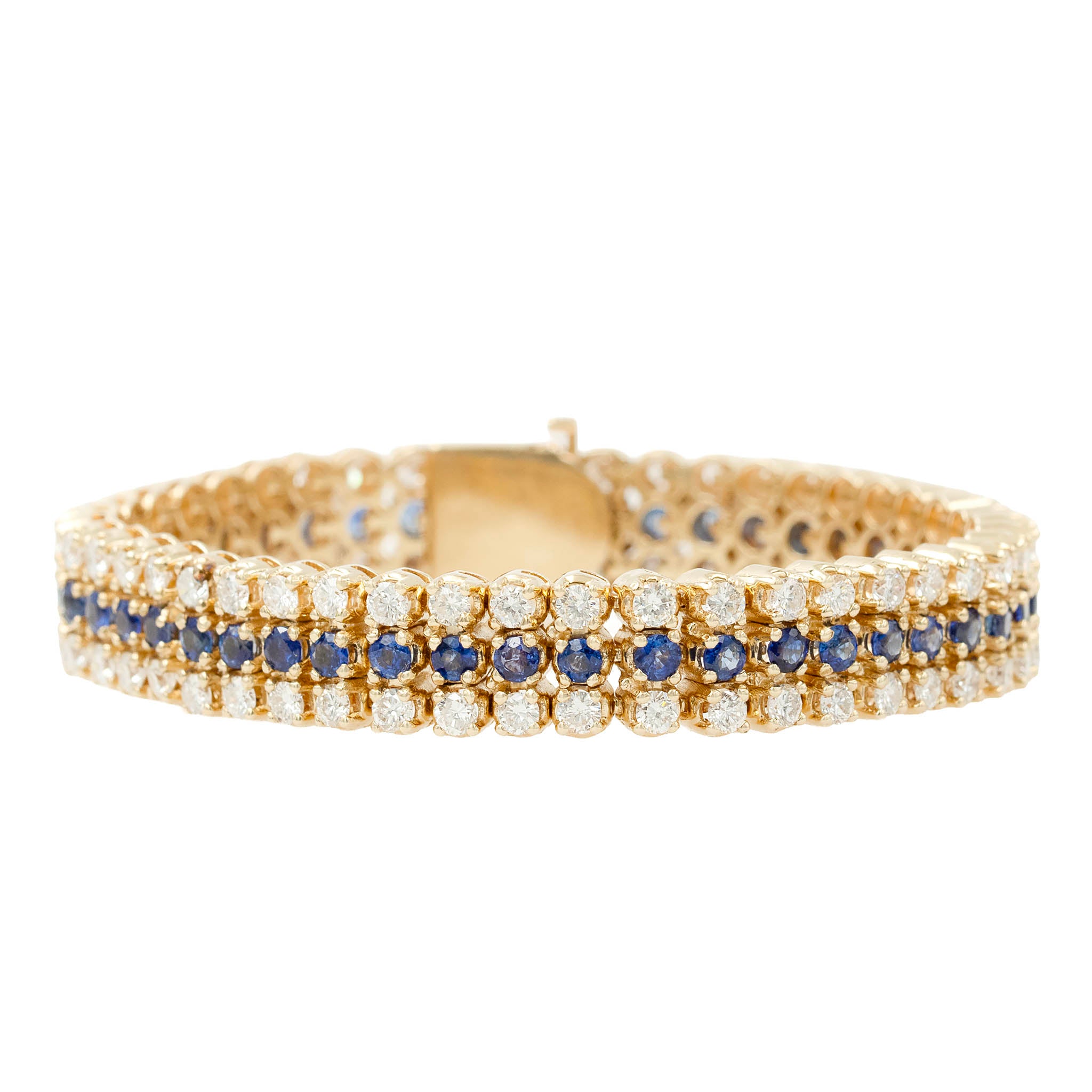 Triple Row Diamond And Sapphire Line Bracelet