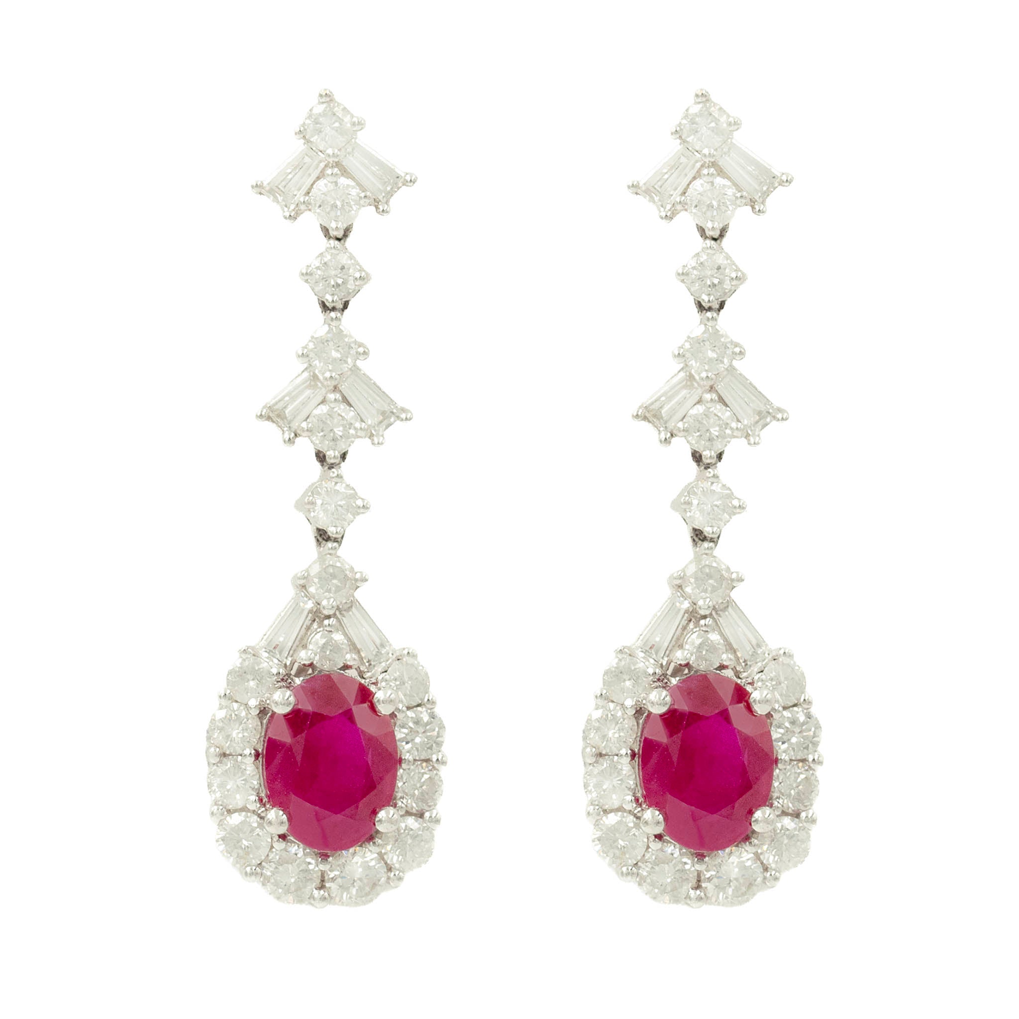 Deco Style Diamond And Ruby Drop Earrings