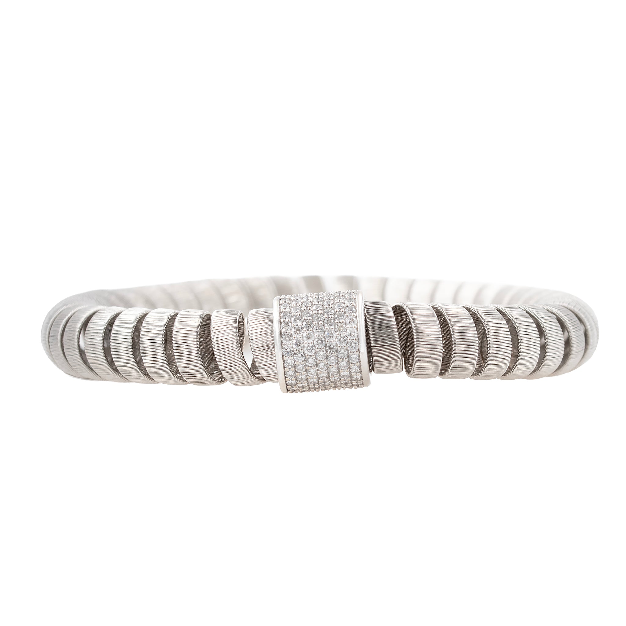 White Gold Thick Coil Bracelet With Diamonds