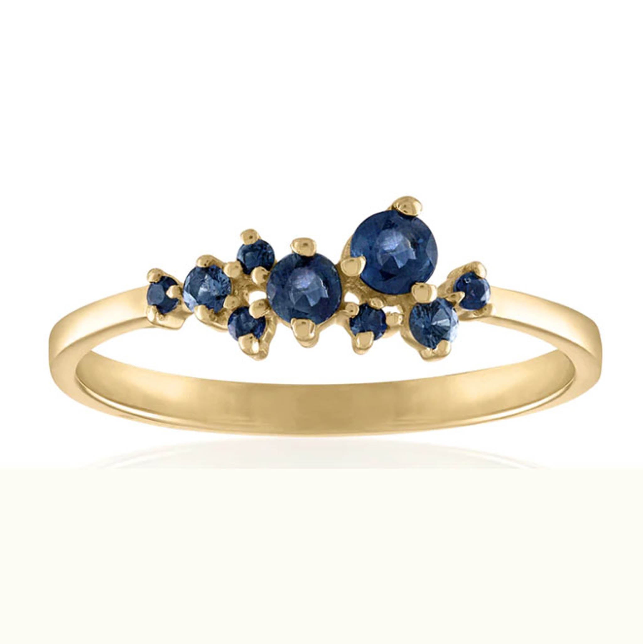 Scattered Round Sapphire Band Ring In Yellow Gold