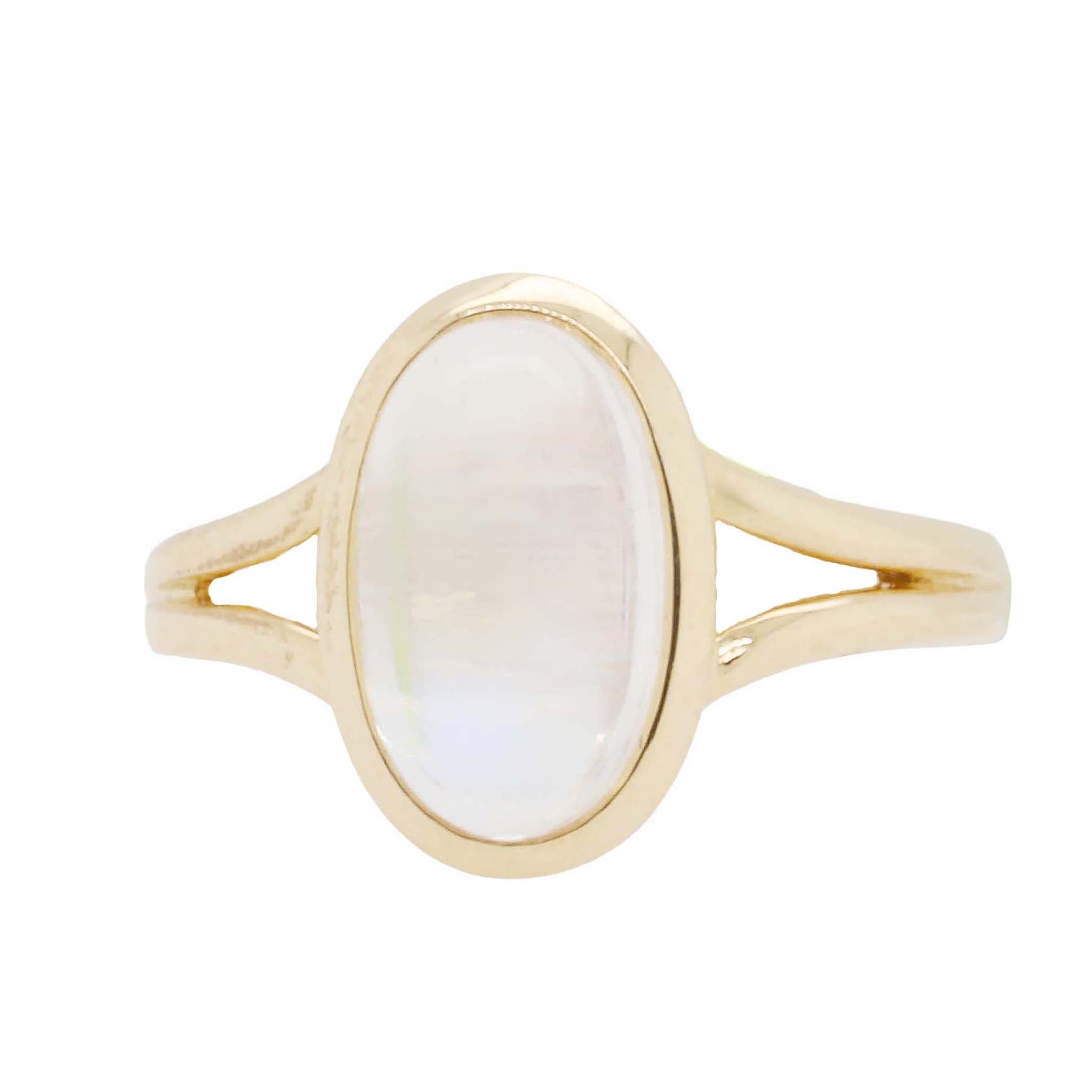 Oval Moonstone In Bezel Set Gold With Split Shank