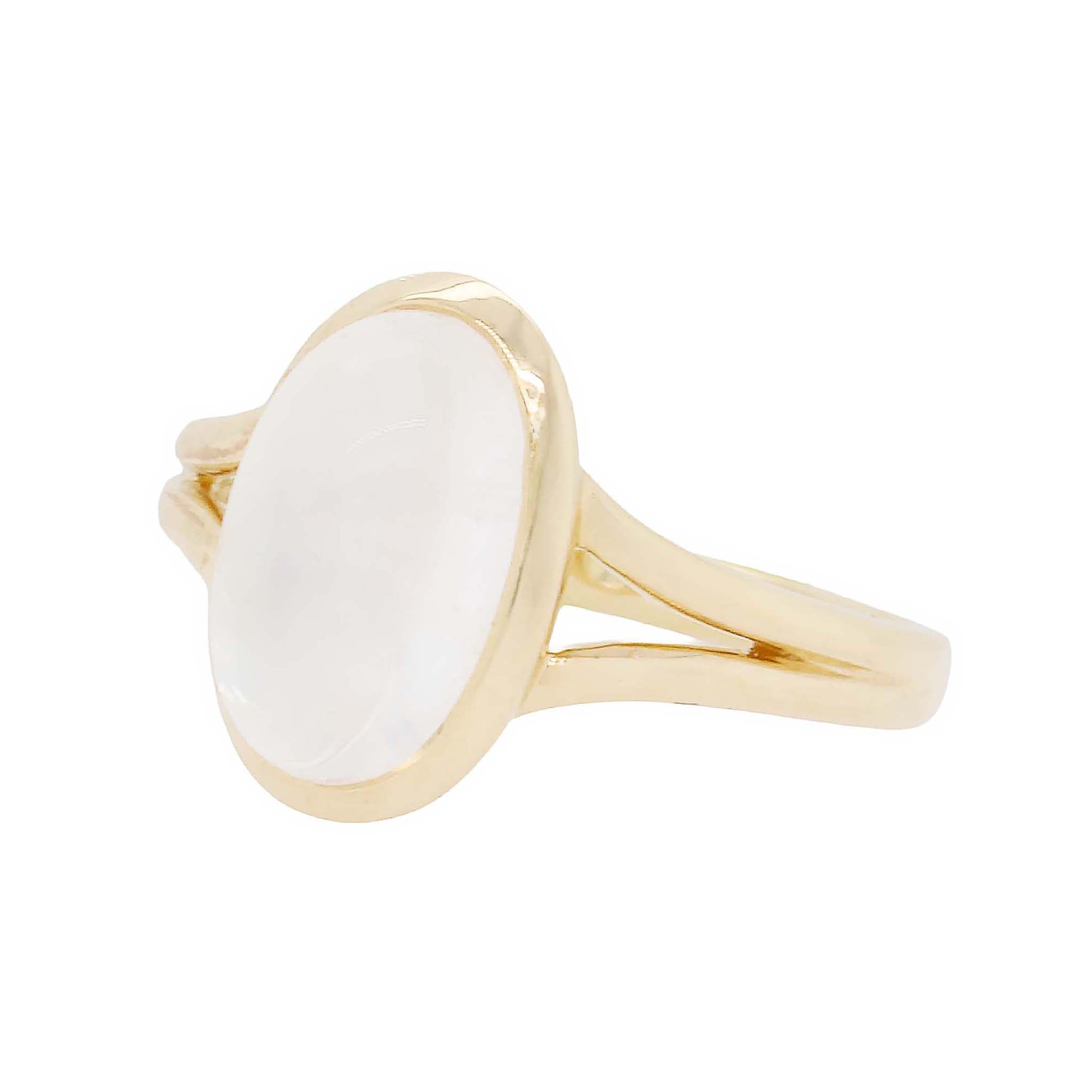 Oval Moonstone In Bezel Set Gold With Split Shank