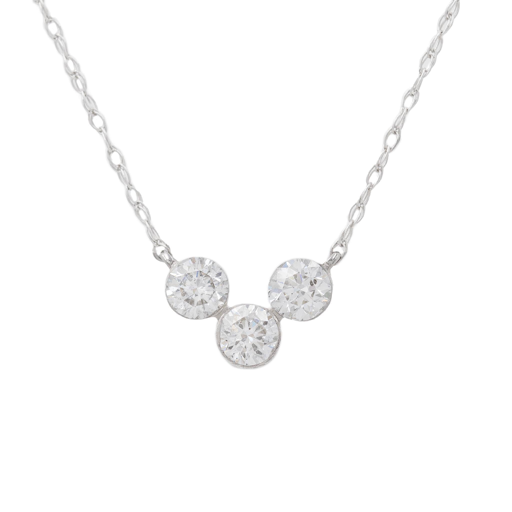 Trio Of Bezel Set Diamonds Pendant Necklace