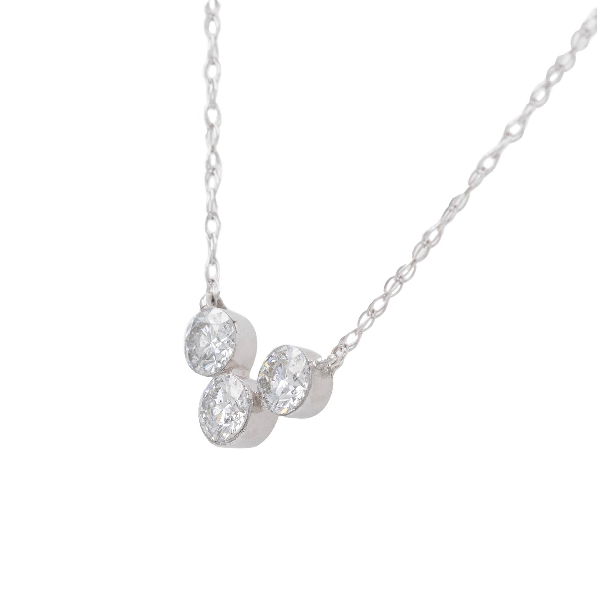 Trio Of Bezel Set Diamonds Pendant Necklace