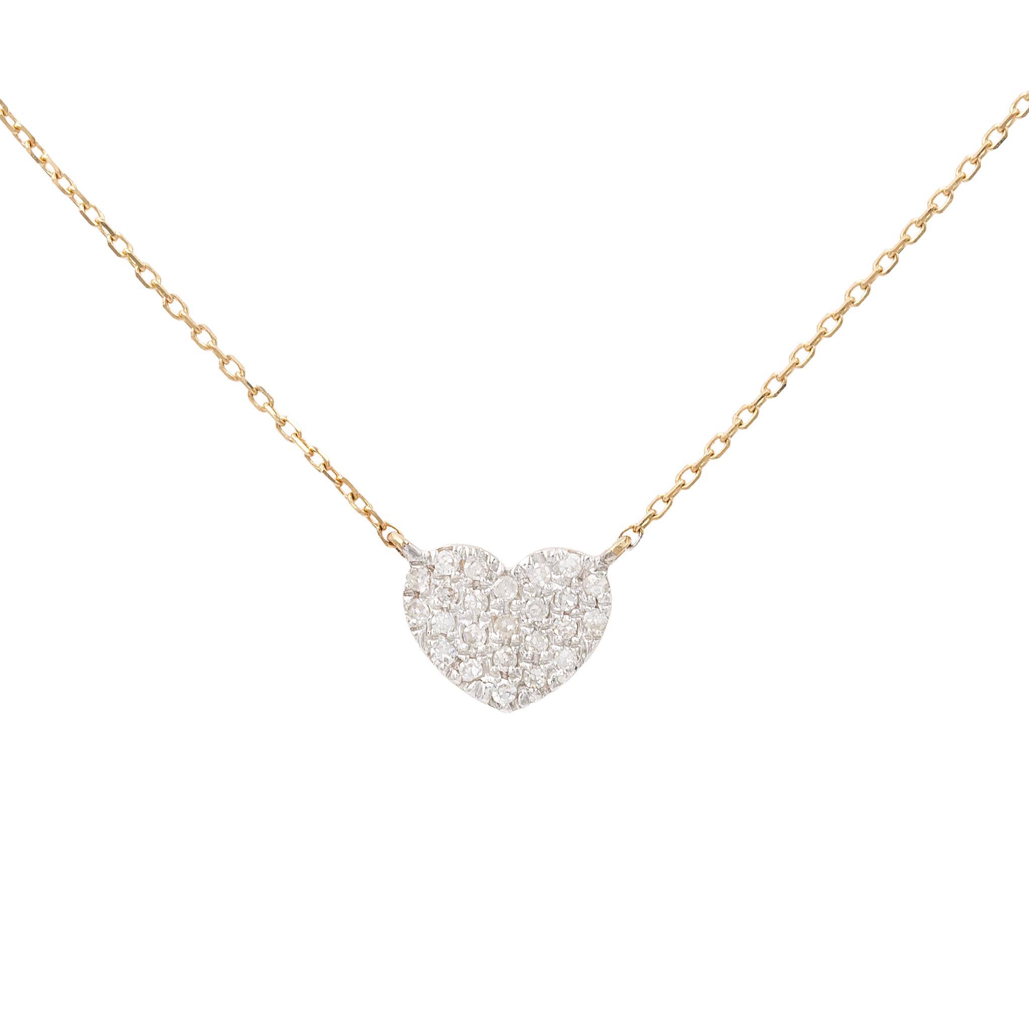 Small Pave Diamond Heart On Yellow Gold Chain