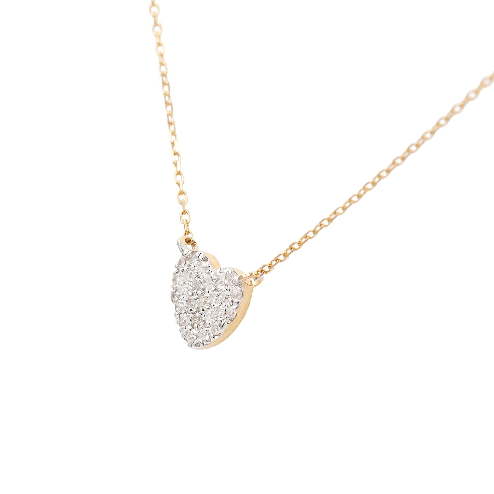 Small Pave Diamond Heart On Yellow Gold Chain