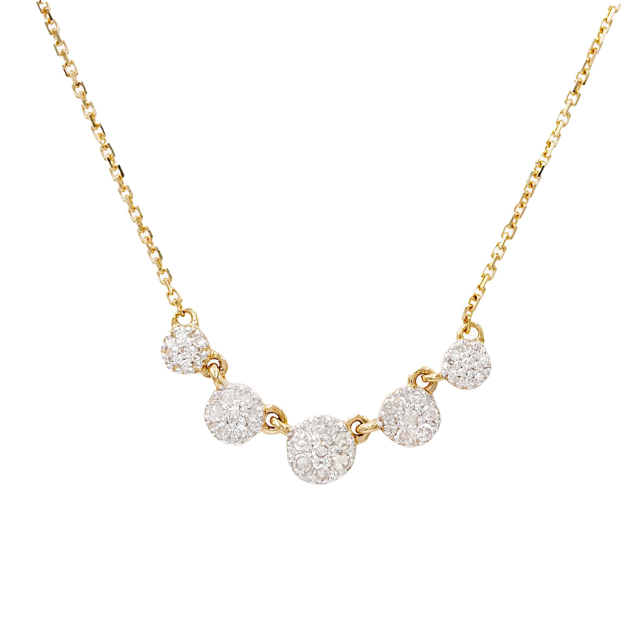 Round Cluster Five Disc Necklace In Yellow Gold