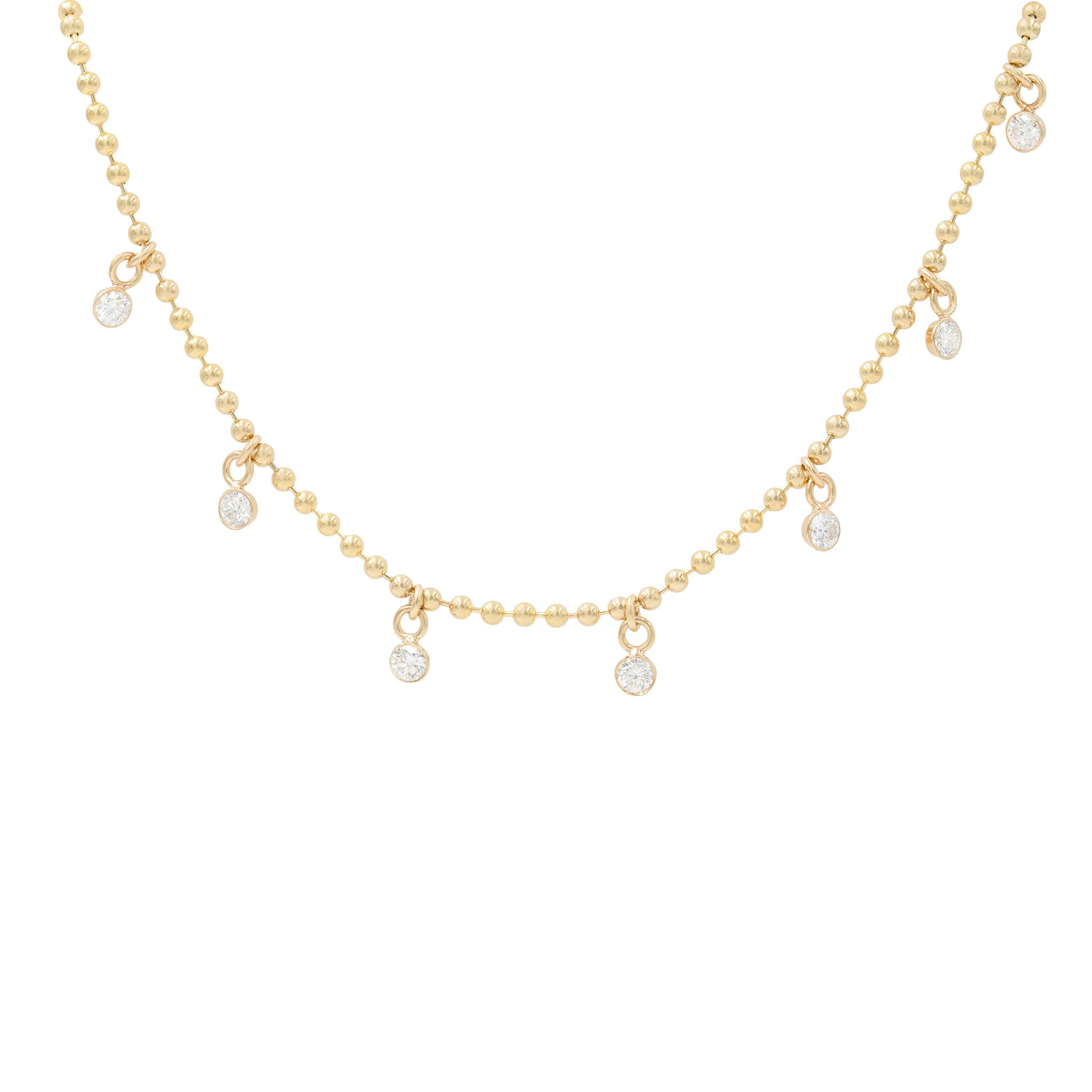 Bezel Set Lab Diamond Drops Necklace On Bead Chain