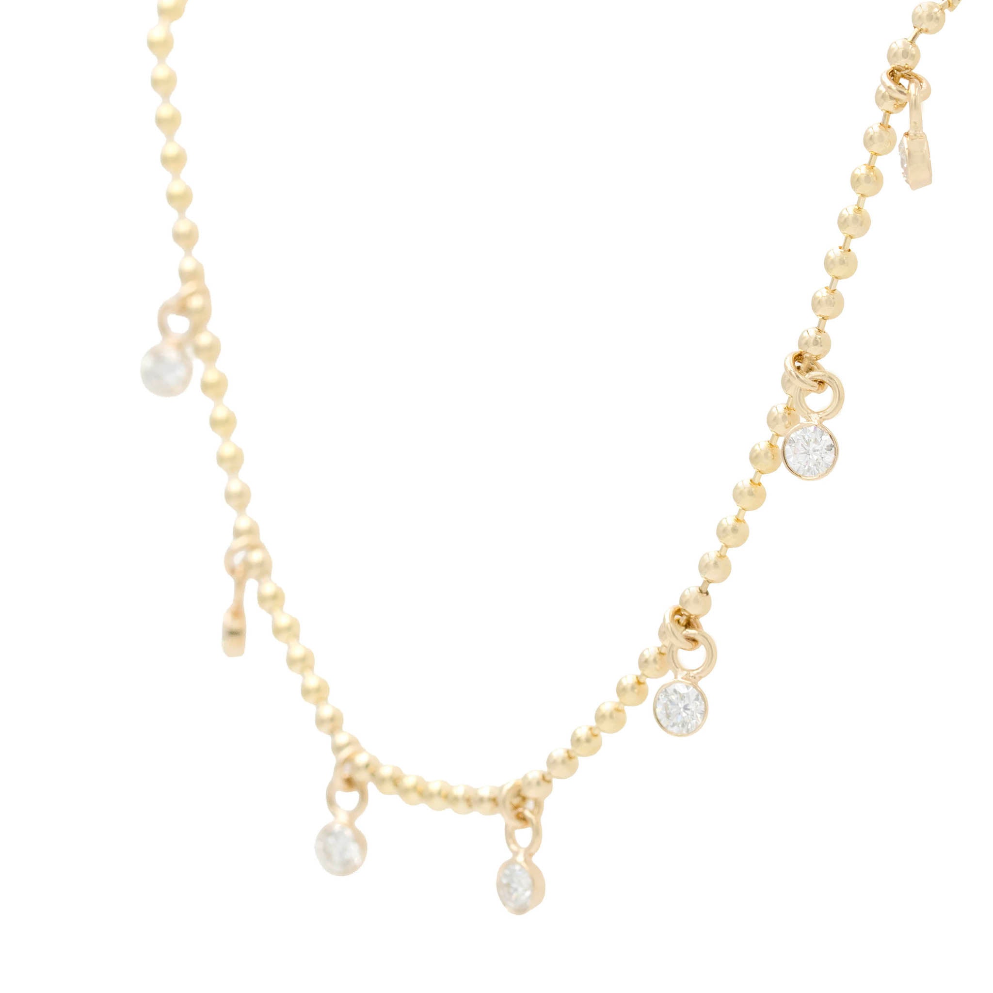 Bezel Set Lab Diamond Drops Necklace On Bead Chain