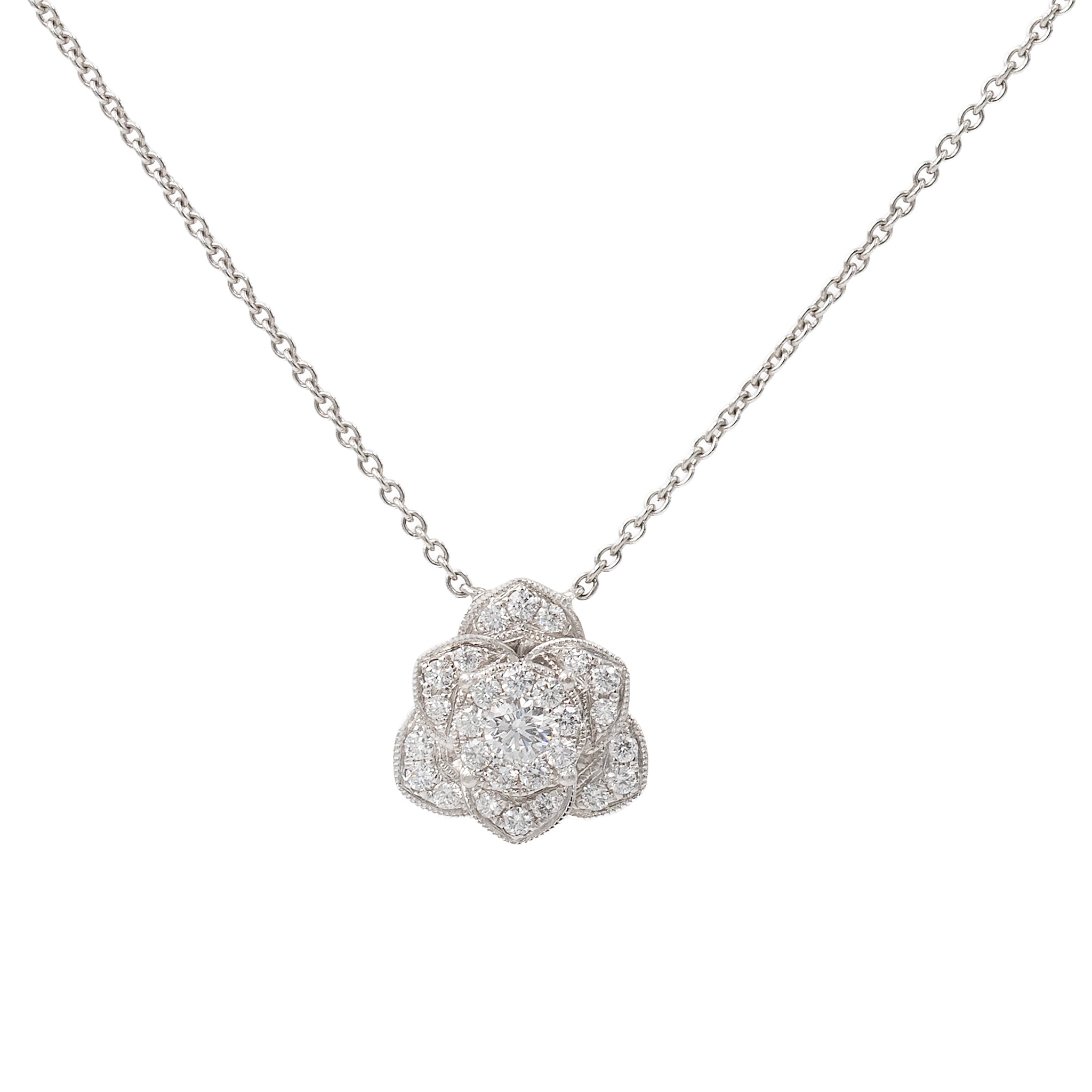 Large Dimensional Diamond Flower Pendant Necklace